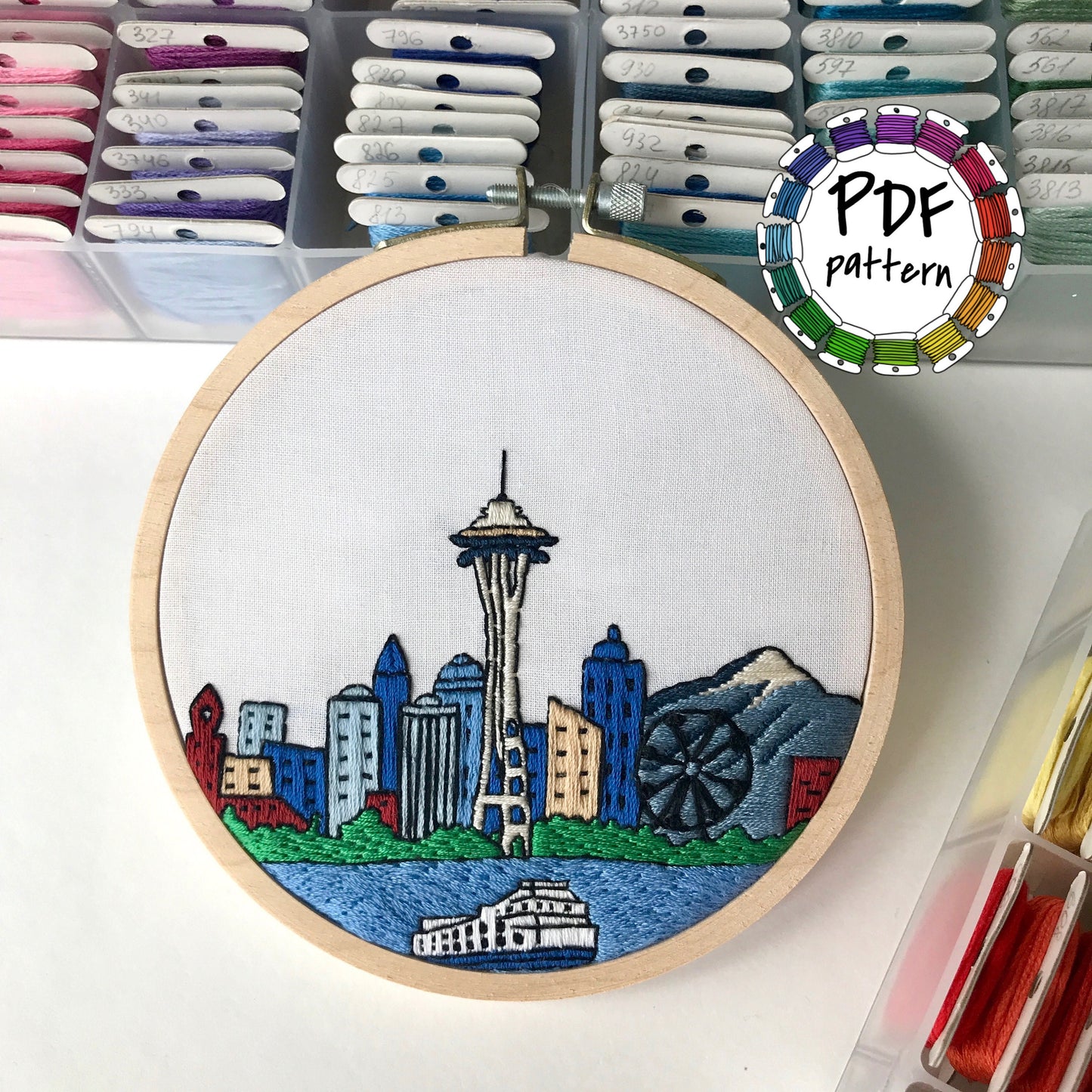 Seattle, WA, Skyline - Hand Embroidery Pattern (PDF)
