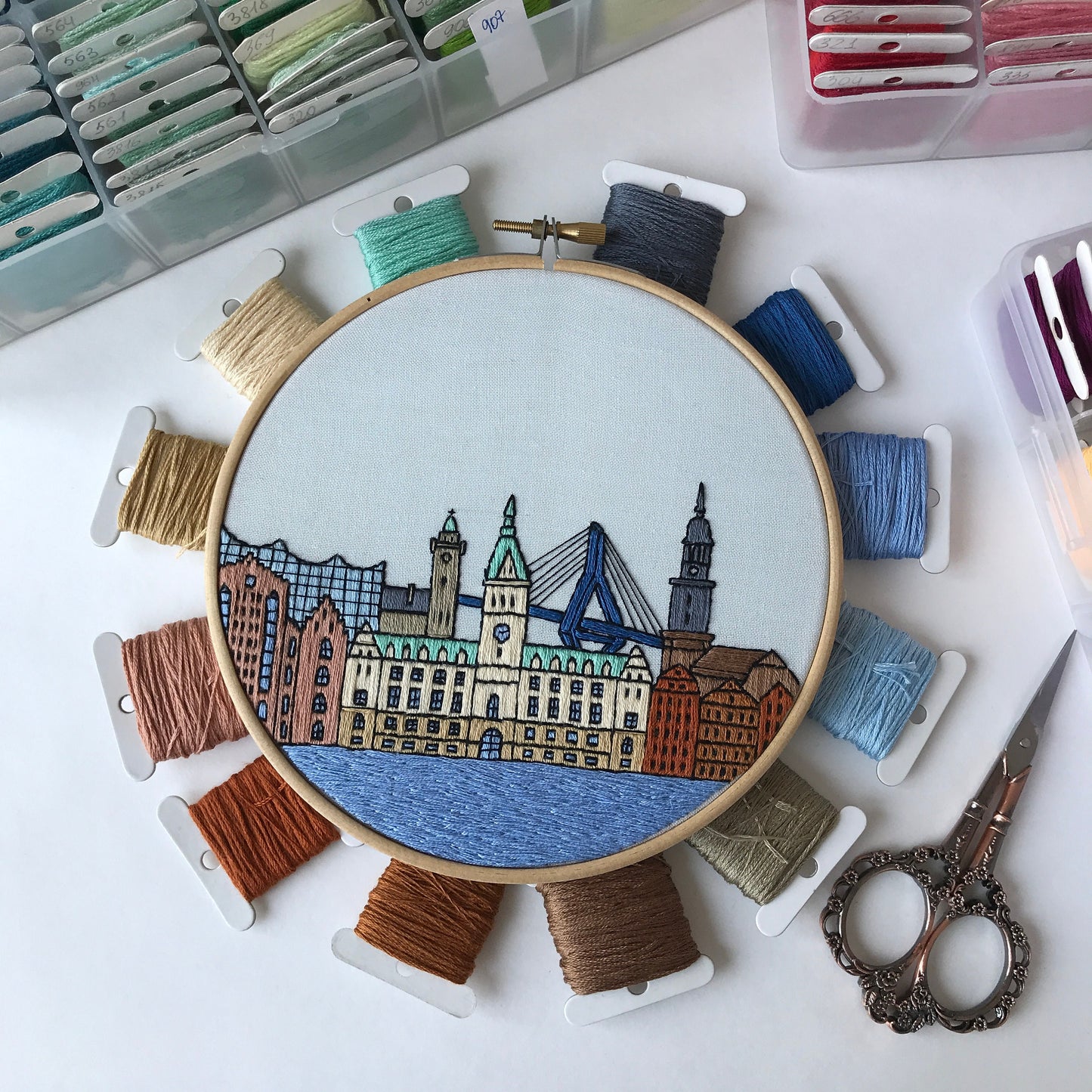 Hamburg, Germany, Cityscape - Hand Embroidery Pattern (PDF)