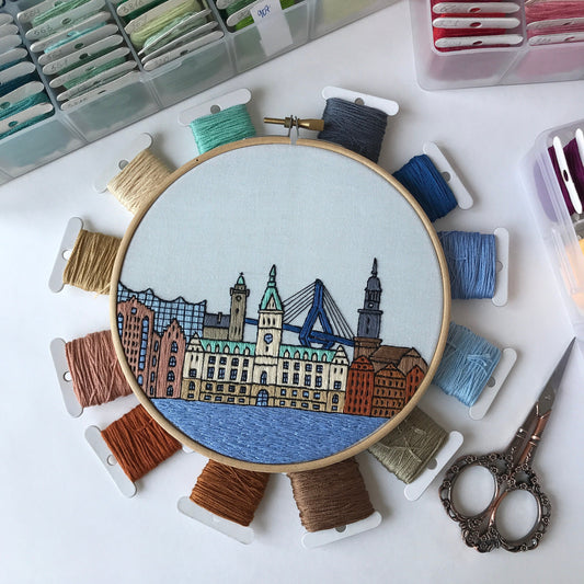 Hamburg, Germany, Cityscape - Hand Embroidery Pattern (PDF) faimyxstitch.com