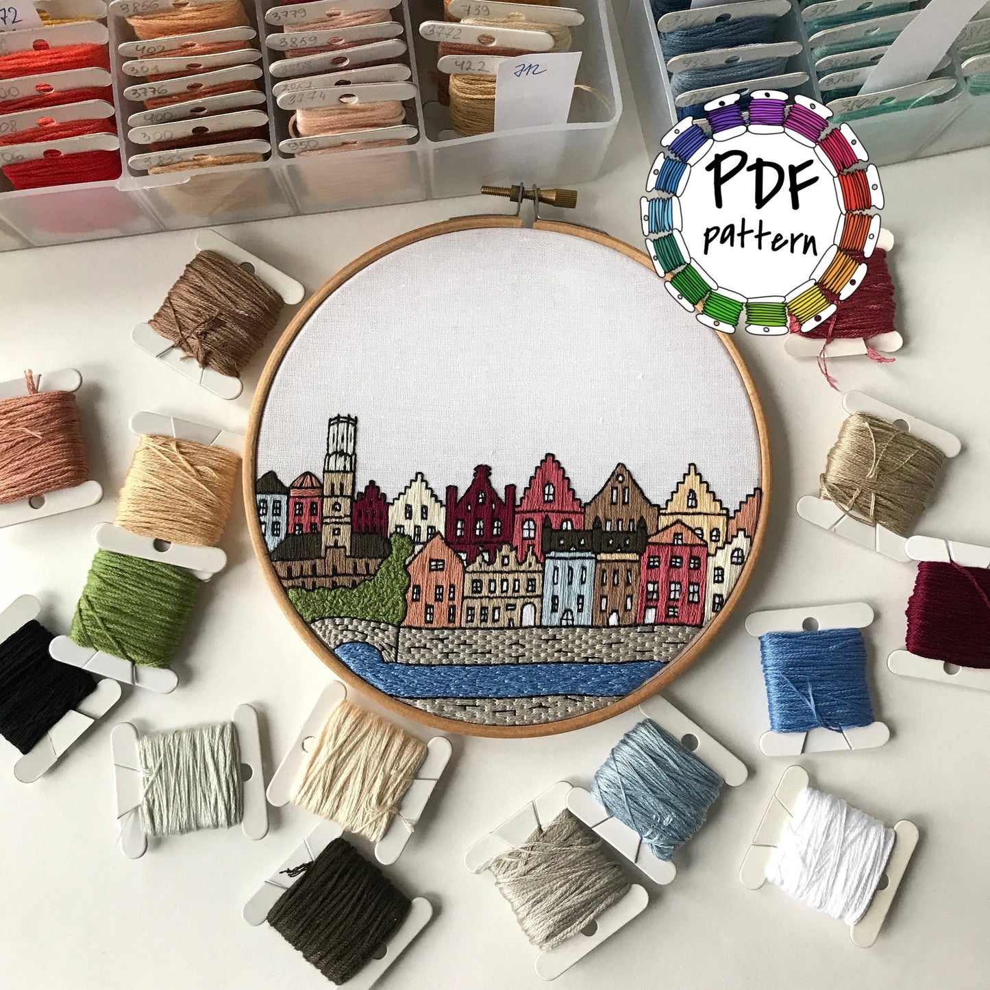 Bruges, Belgium, Architecture - Hand Embroidery Pattern (PDF)