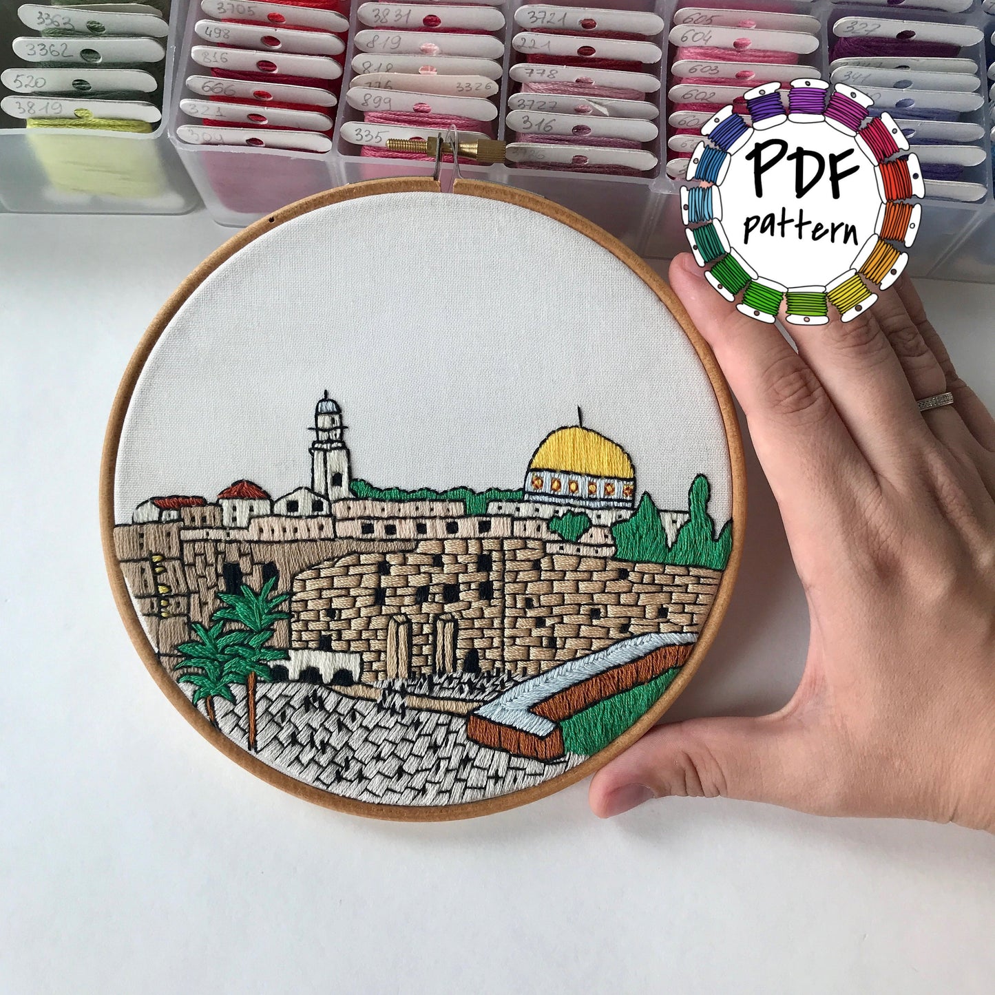 Jerusalem, Israel, Cityscape - Hand Embroidery Pattern (PDF)