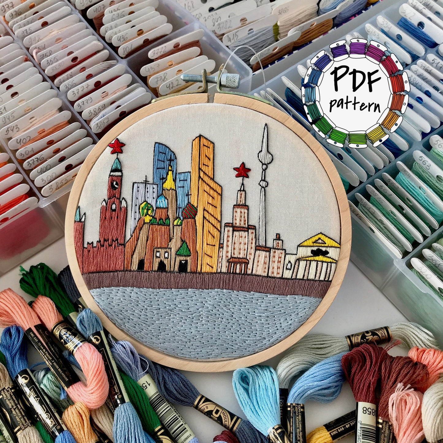 Moscow, Russia, Landmarks - Hand Embroidery Pattern (PDF)