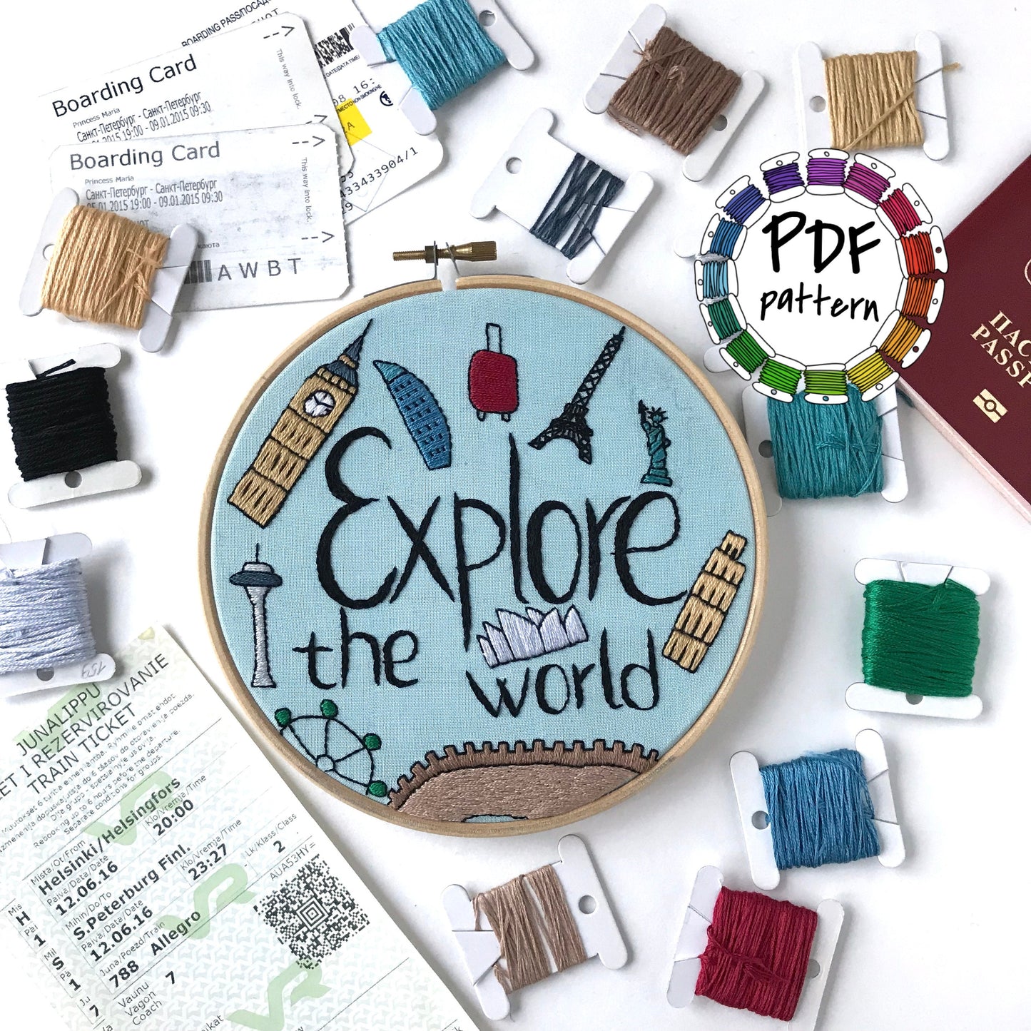 Explore the world - Hand Embroidery Pattern (PDF)