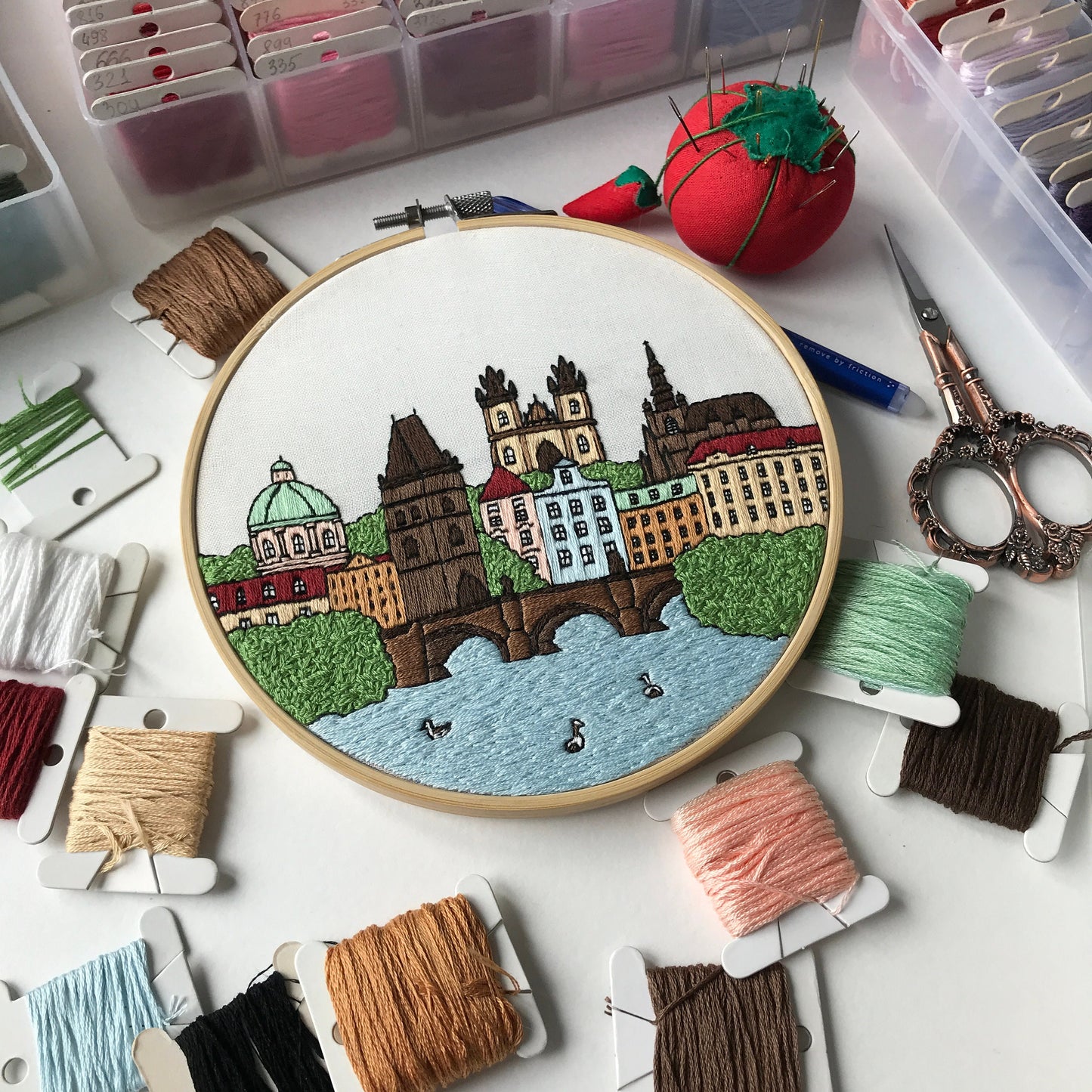 Prague, Czech Republic, Cityscape - Hand Embroidery Pattern (PDF)