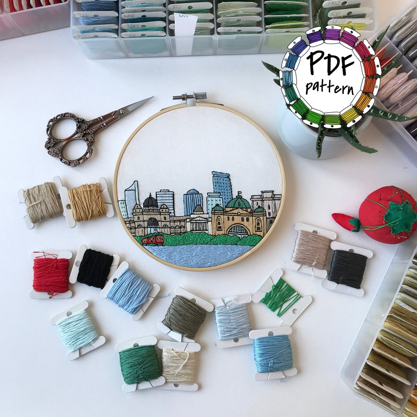 Melbourne, Australia, Cityscape - Hand Embroidery Pattern (PDF)