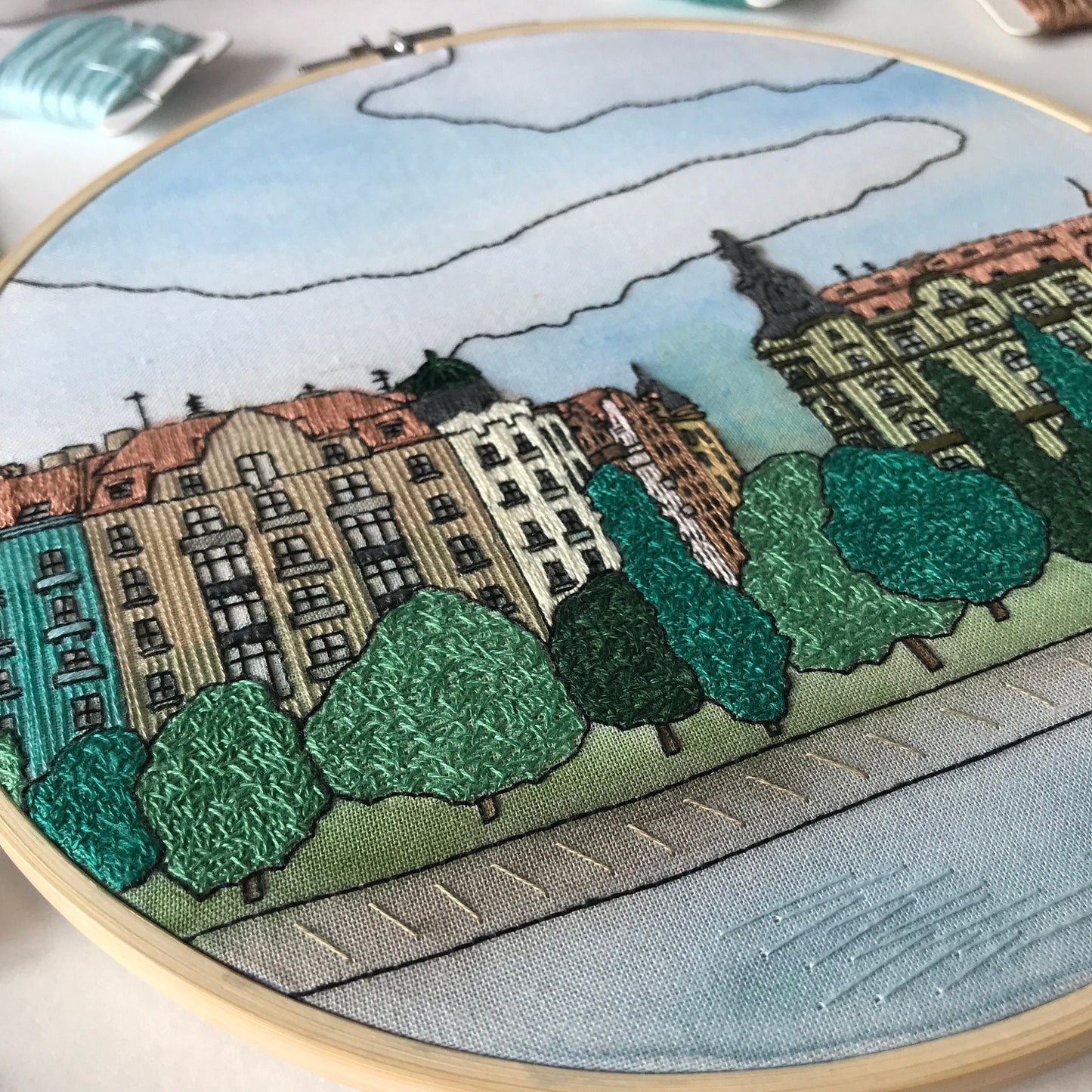 Prague, Czech Republic, Mixed Media - Hand Embroidery Pattern (PDF)