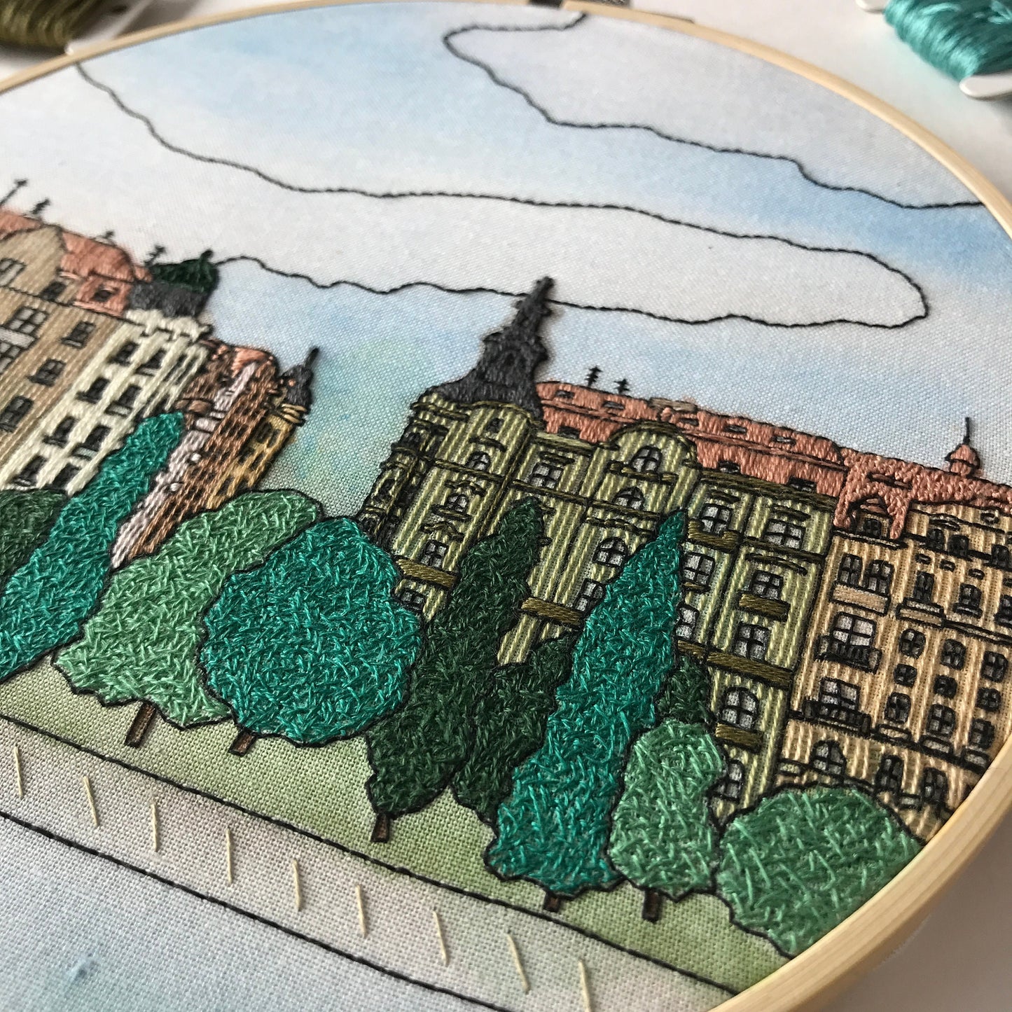 Prague, Czech Republic, Mixed Media - Hand Embroidery Pattern (PDF)