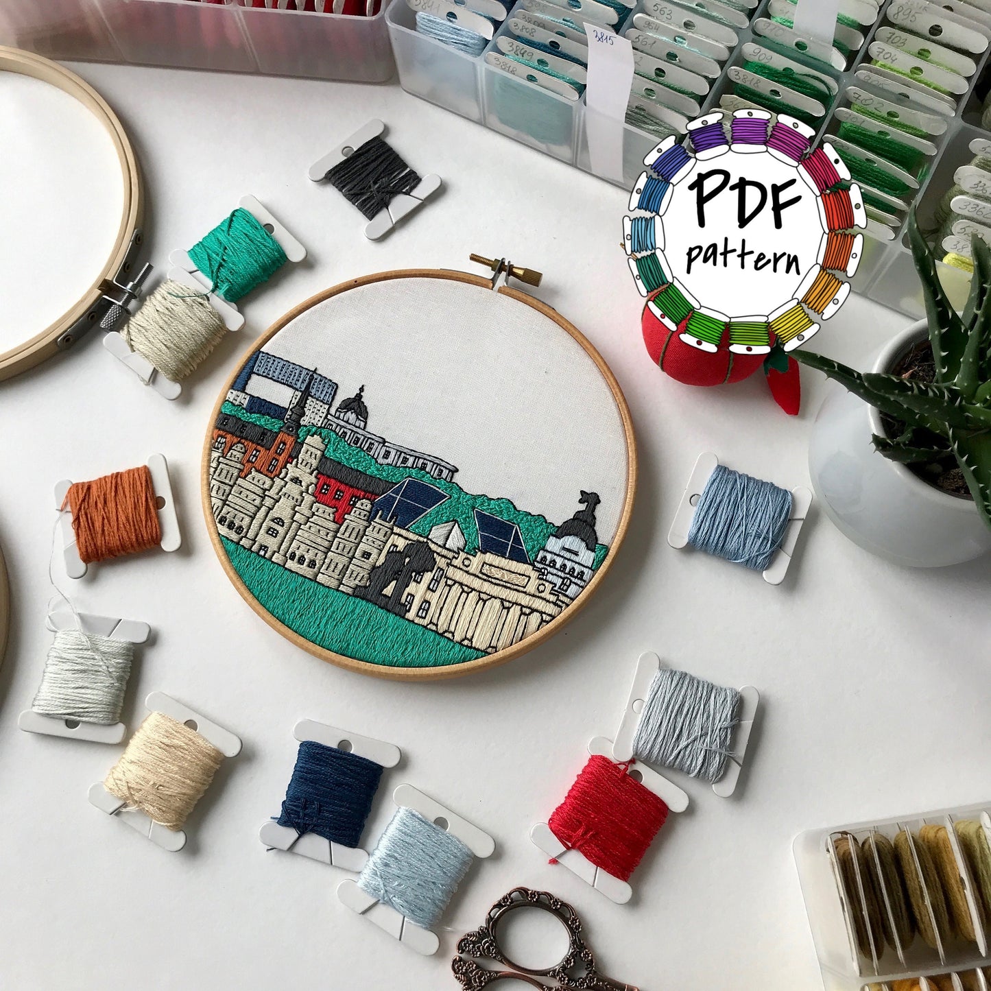 Madrid, Spain, Cityscape - Hand Embroidery Pattern (PDF)