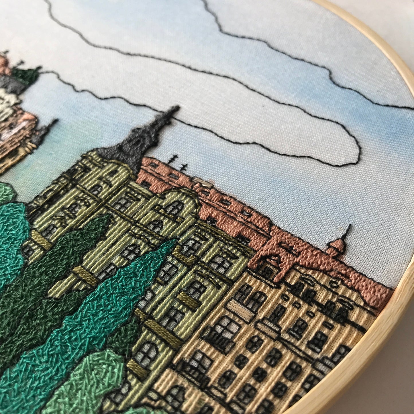 Prague, Czech Republic, Mixed Media - Hand Embroidery Pattern (PDF)