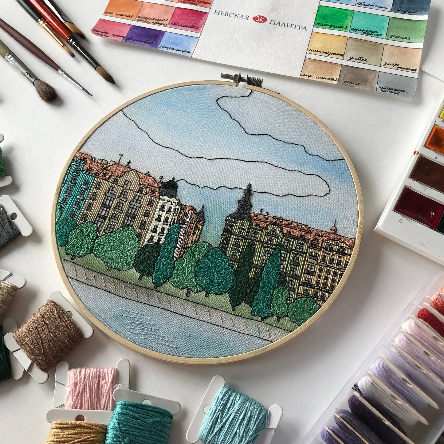 Prague, Czech Republic, Mixed Media - Hand Embroidery Pattern (PDF)