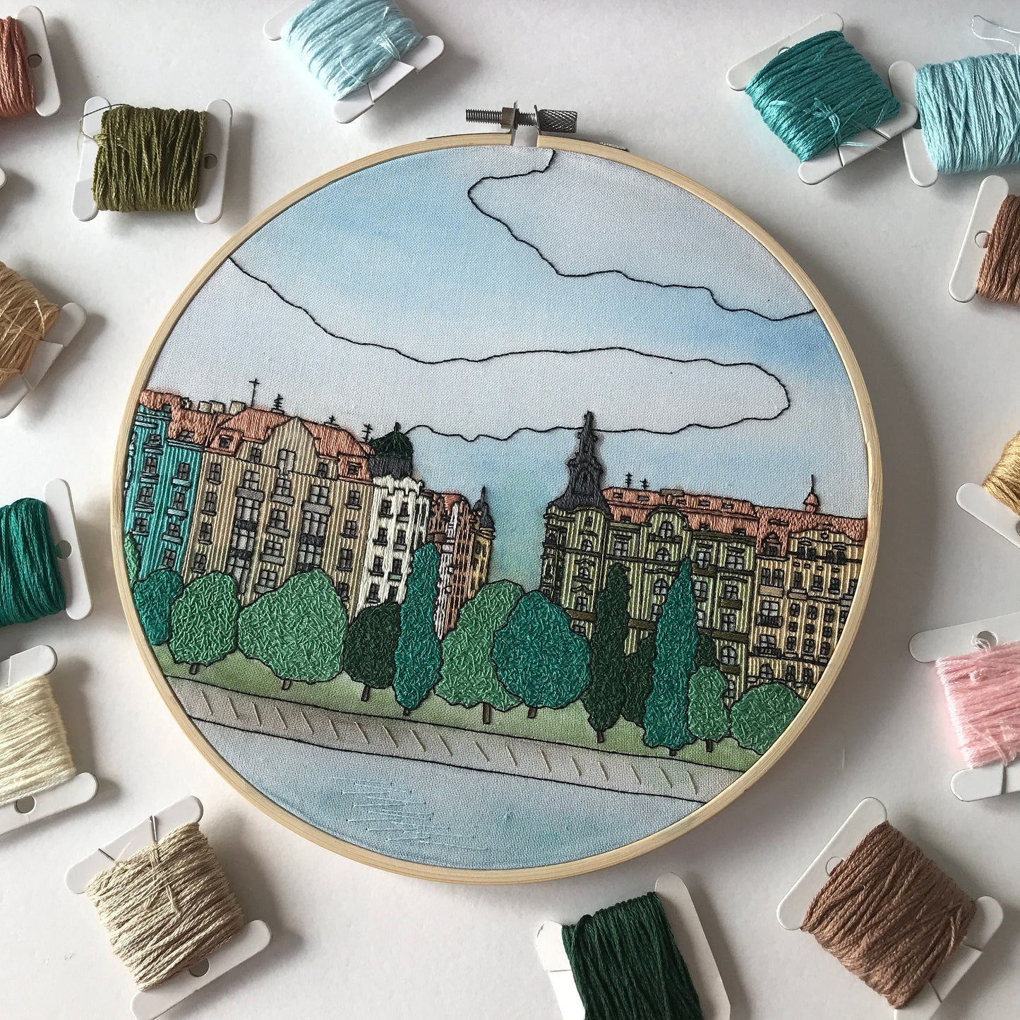 Prague, Czech Republic, Mixed Media - Hand Embroidery Pattern (PDF)
