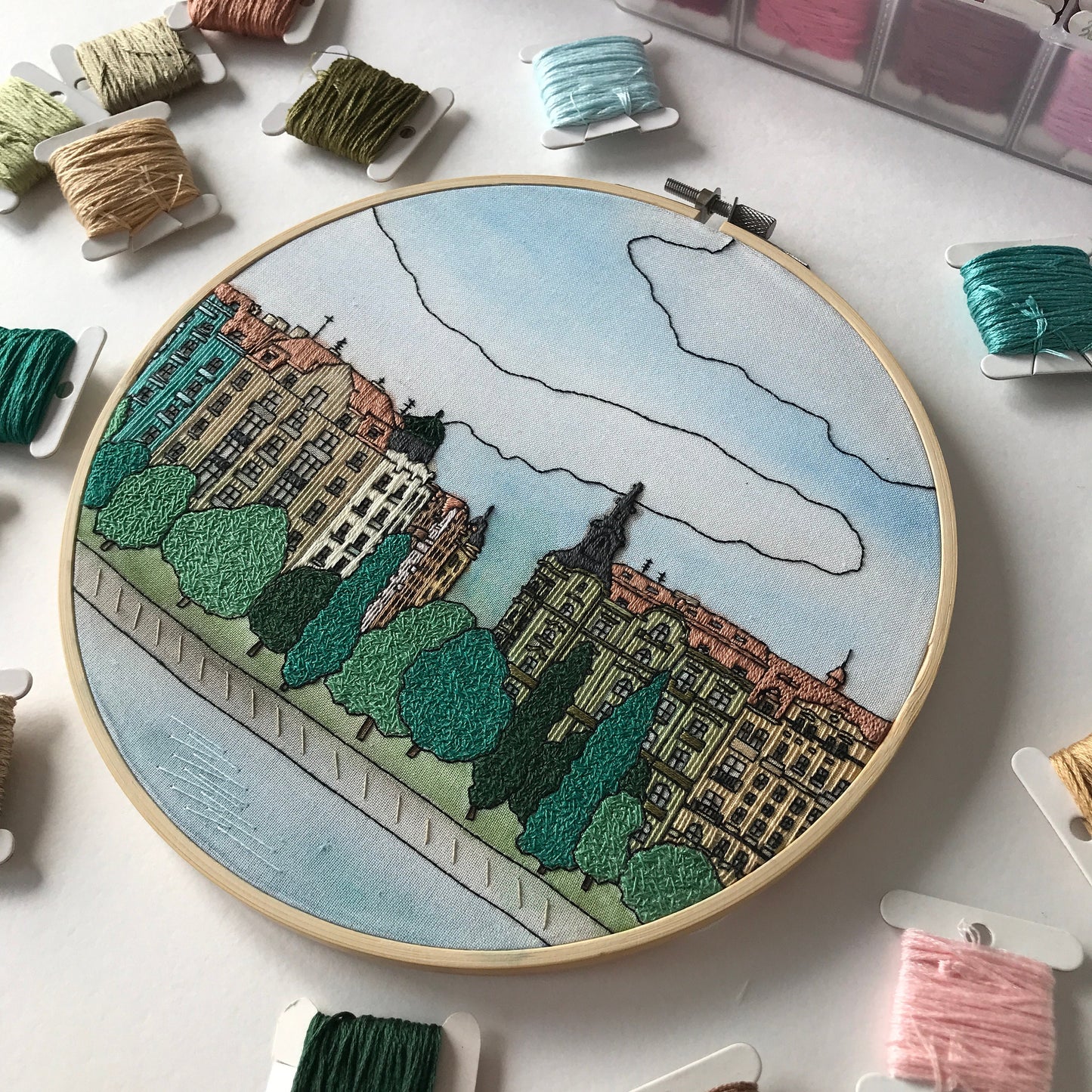 Prague, Czech Republic, Mixed Media - Hand Embroidery Pattern (PDF)