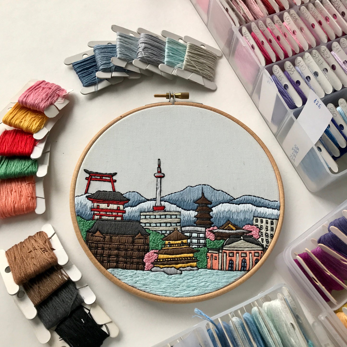 Kyoto, Japan, Cityscape - Hand Embroidery Pattern (PDF)