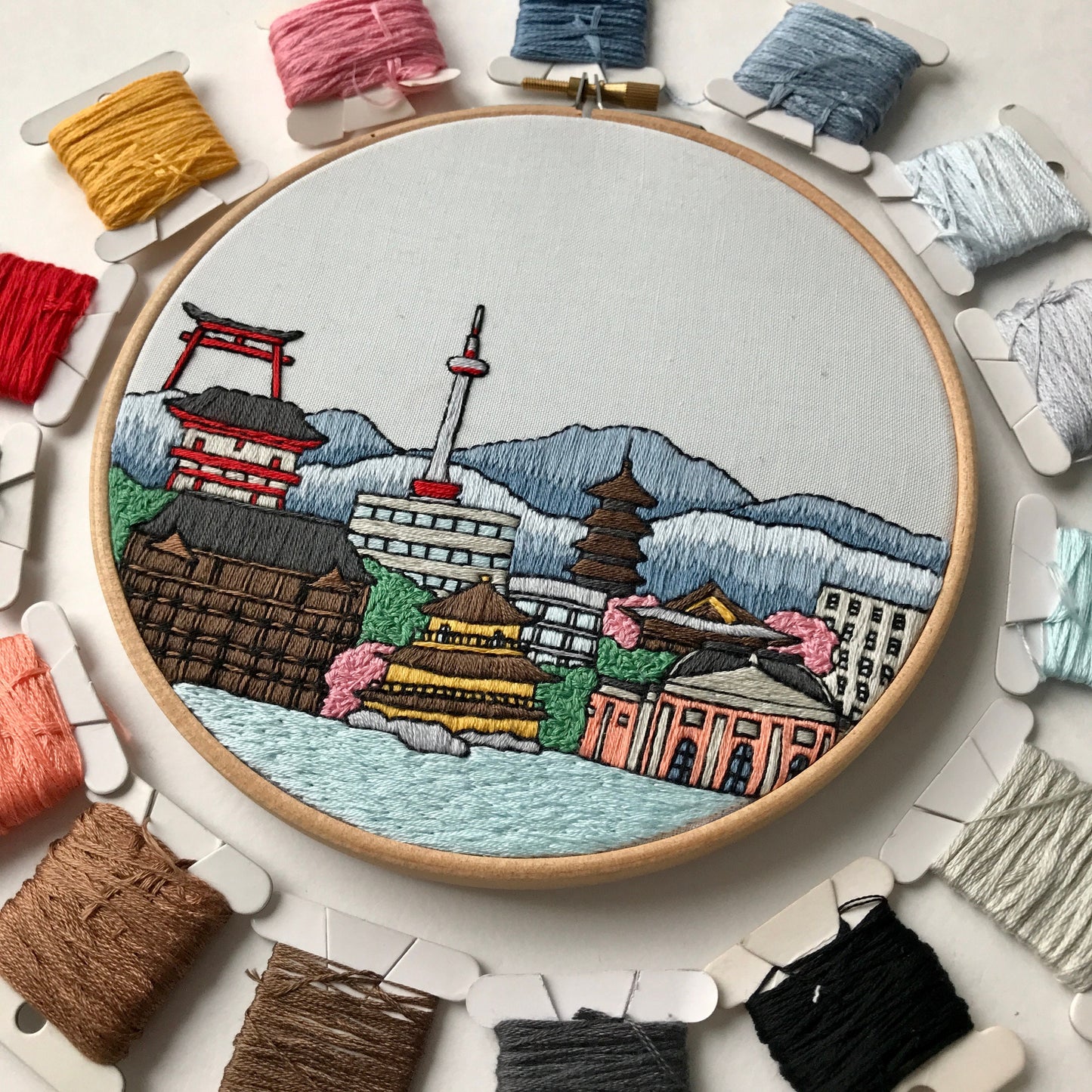 Kyoto, Japan, Cityscape - Hand Embroidery Pattern (PDF)