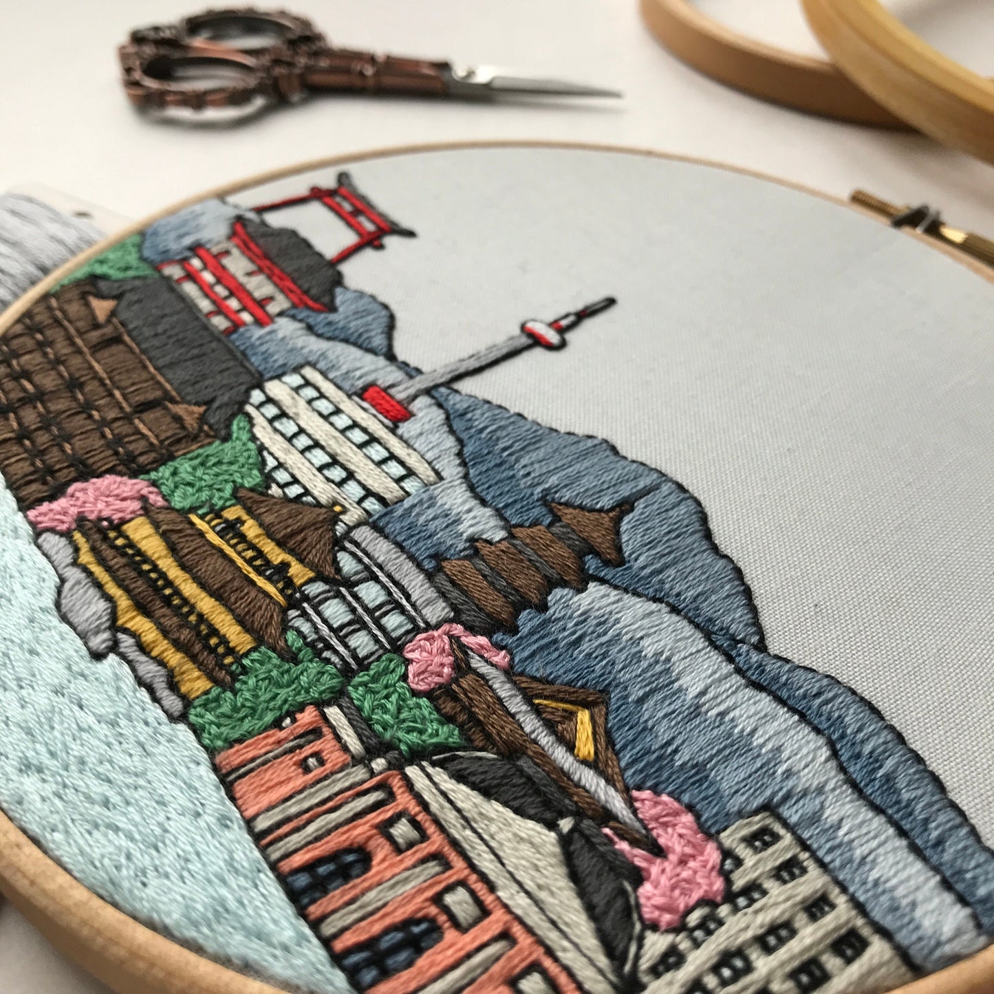 Kyoto, Japan, Cityscape - Hand Embroidery Pattern (PDF)