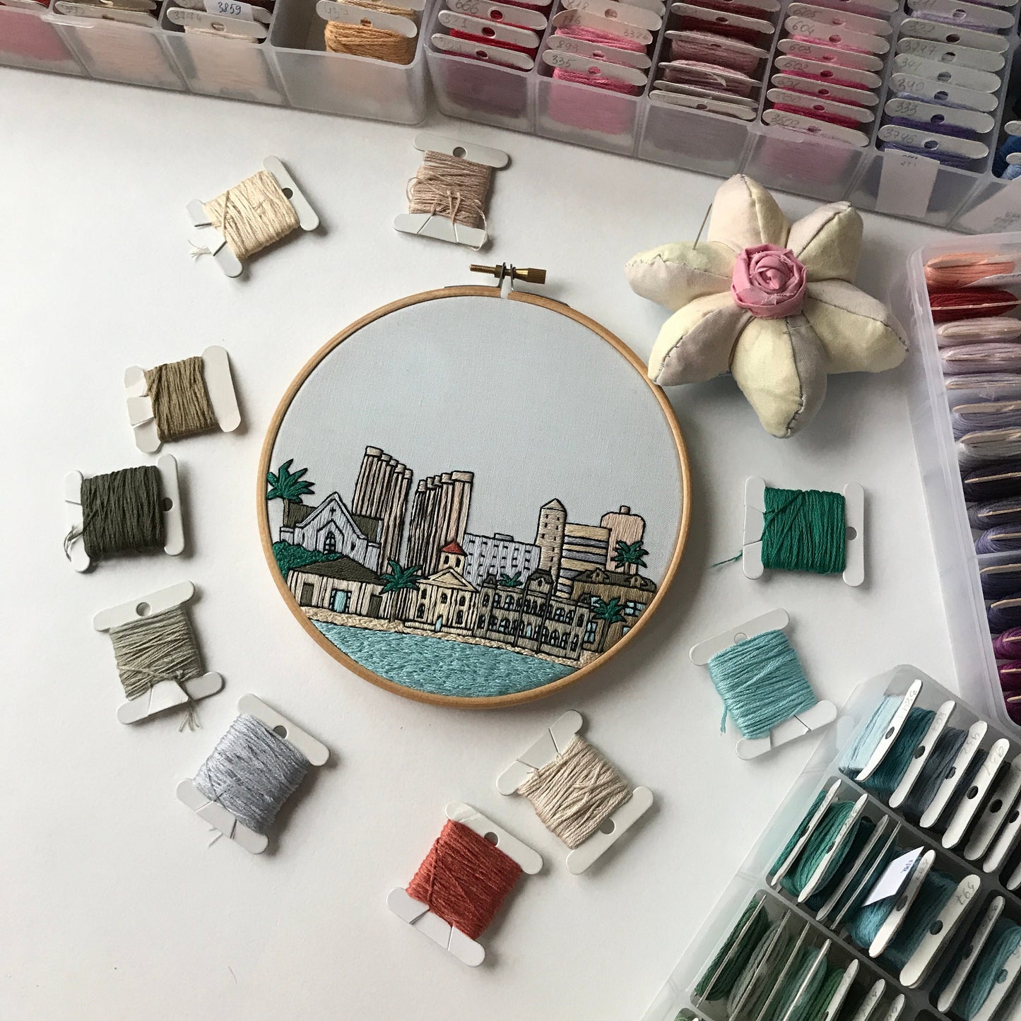 Honolulu, HI, Skyline - Hand Embroidery Pattern (PDF)