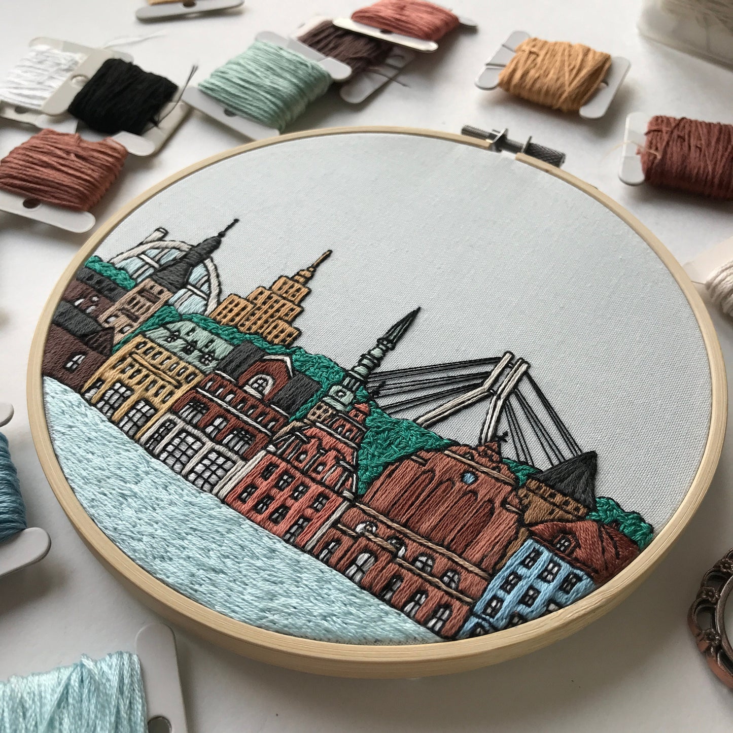 Riga, Latvia, Cityscape - Hand Embroidery Pattern (PDF)
