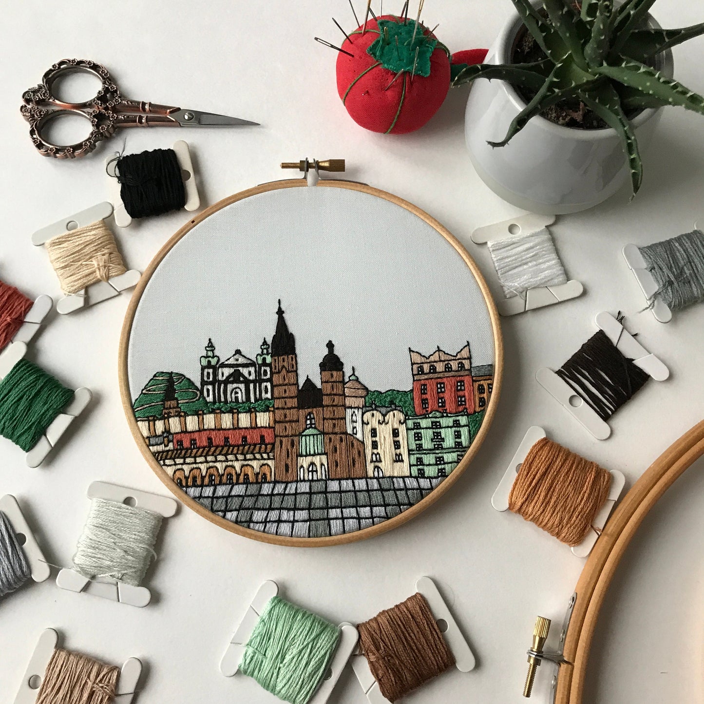 Krakow, Poland, Cityscape - Hand Embroidery Pattern (PDF)