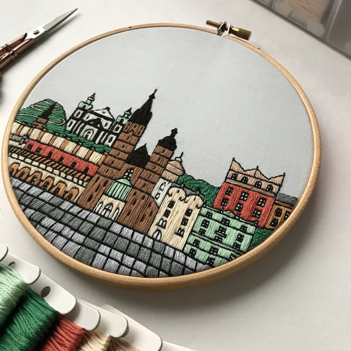 Krakow, Poland, Cityscape - Hand Embroidery Pattern (PDF)