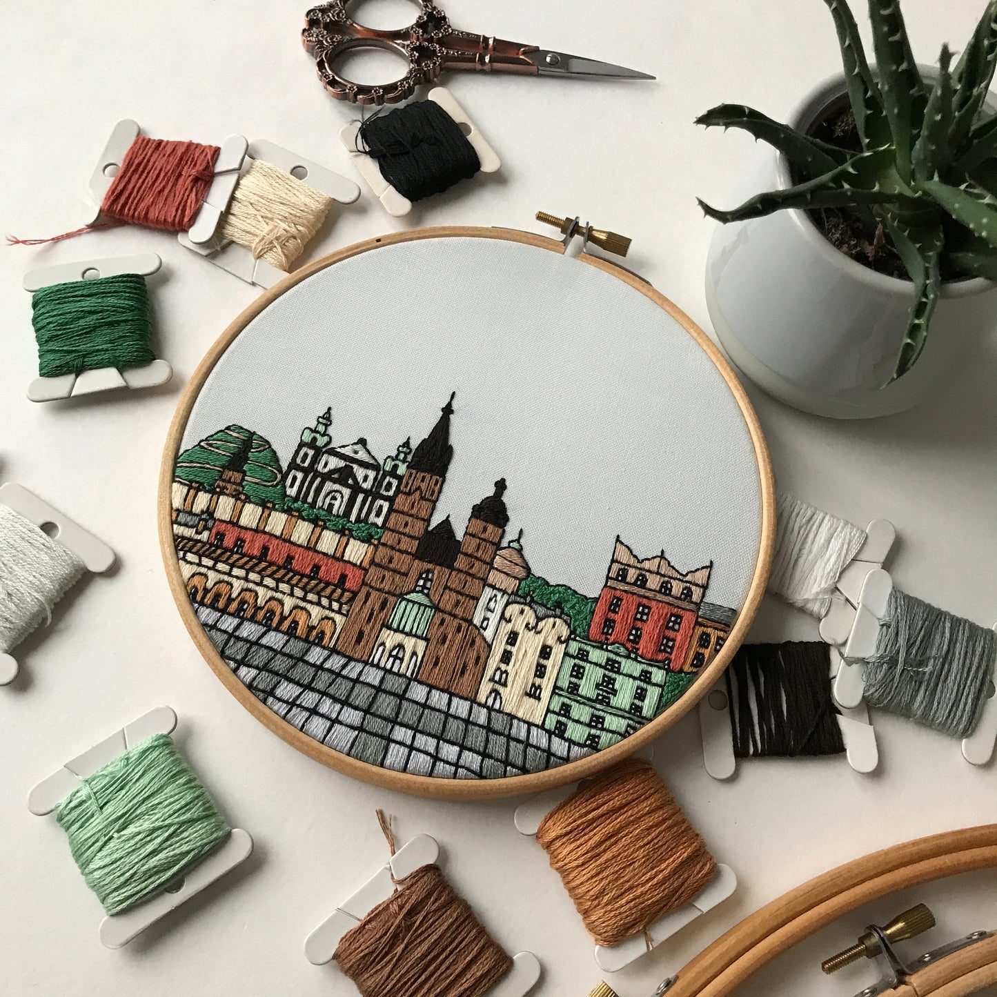 Krakow, Poland, Cityscape - Hand Embroidery Pattern (PDF)