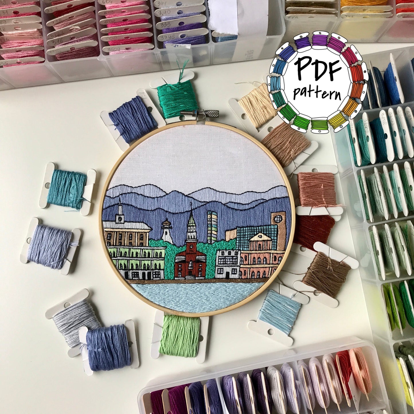 Burlington, VT, Cityscape - Hand Embroidery Pattern (PDF)