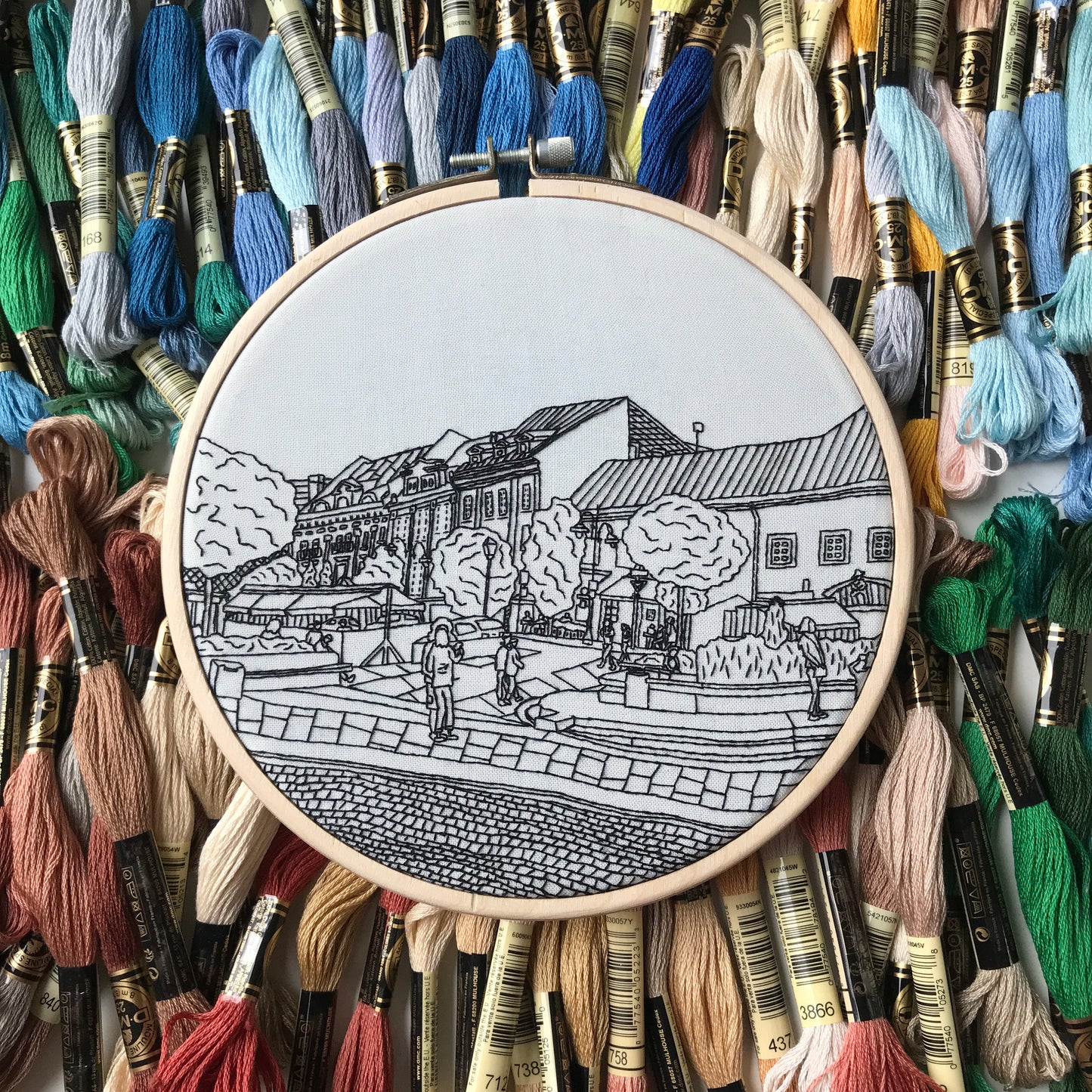 Vilnius, Lithuania, Black & White - Hand Embroidery Pattern (PDF)