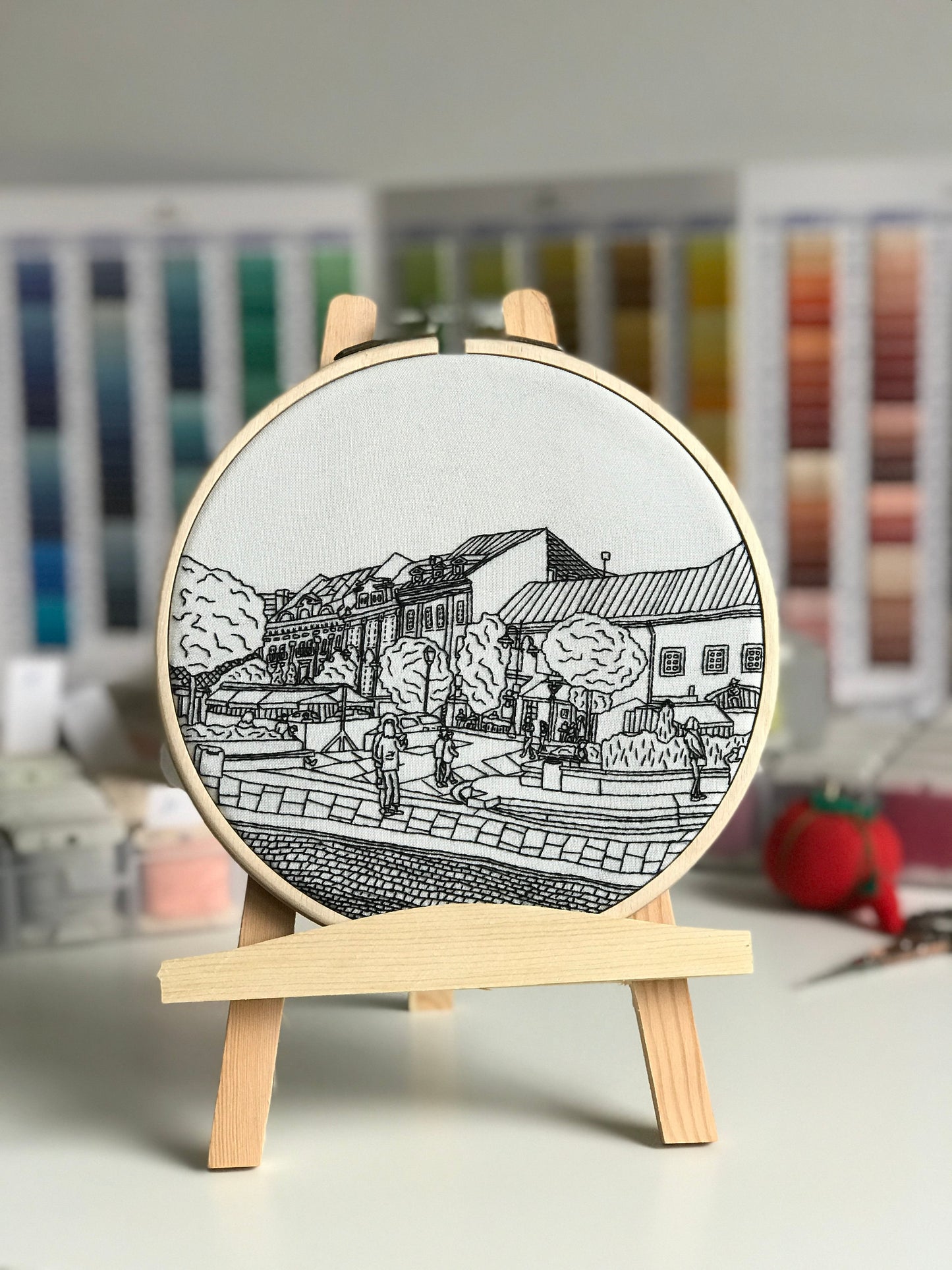Vilnius, Lithuania, Black & White - Hand Embroidery Pattern (PDF)