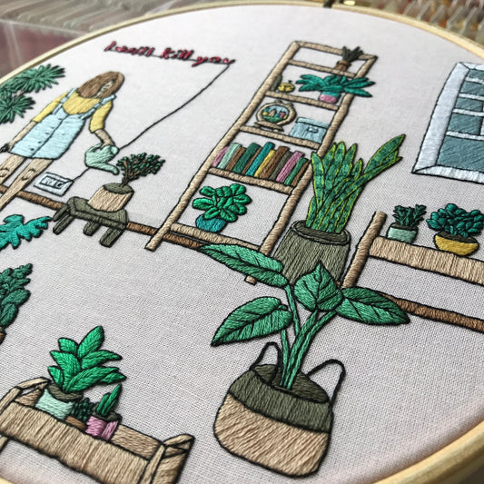 Girl and Plants - Hand Embroidery Pattern (PDF) faimyxstitch.com