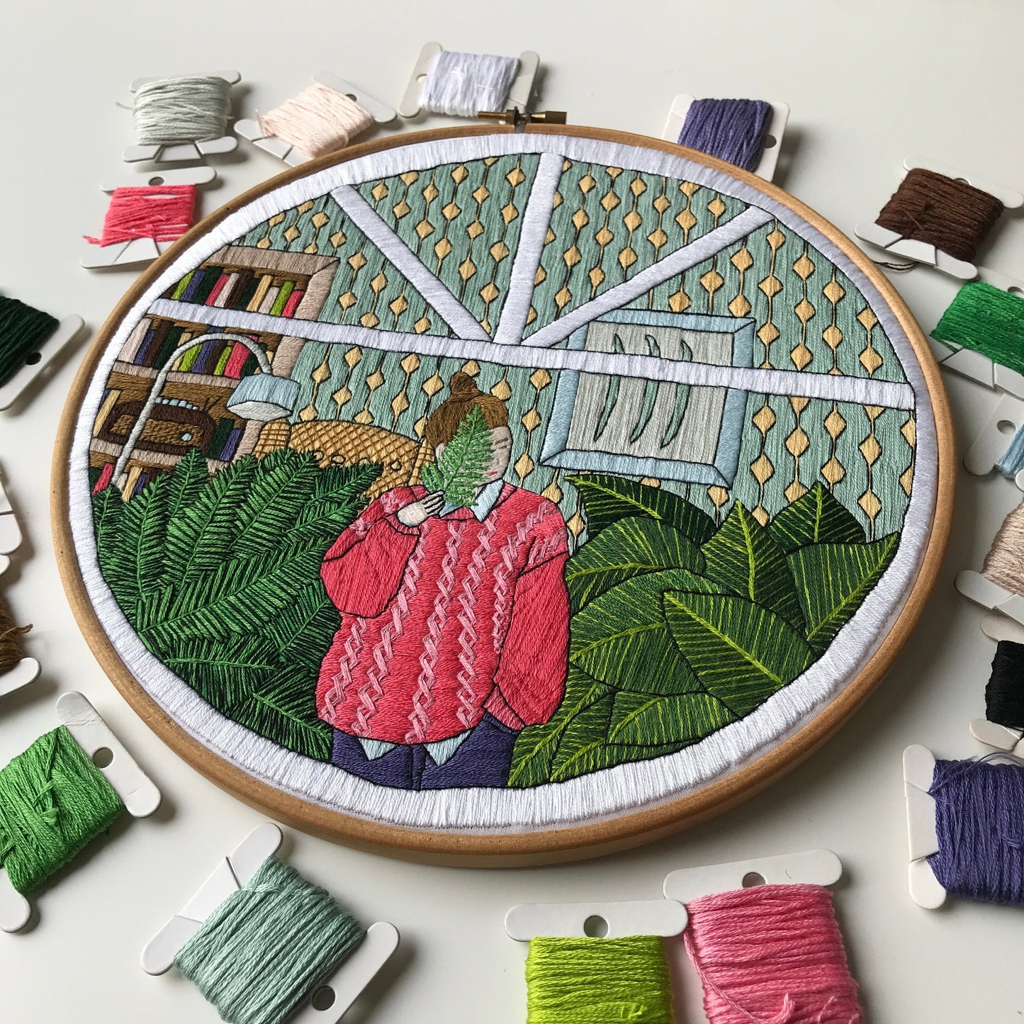 Girl and Leaves - Hand Embroidery Pattern (PDF)