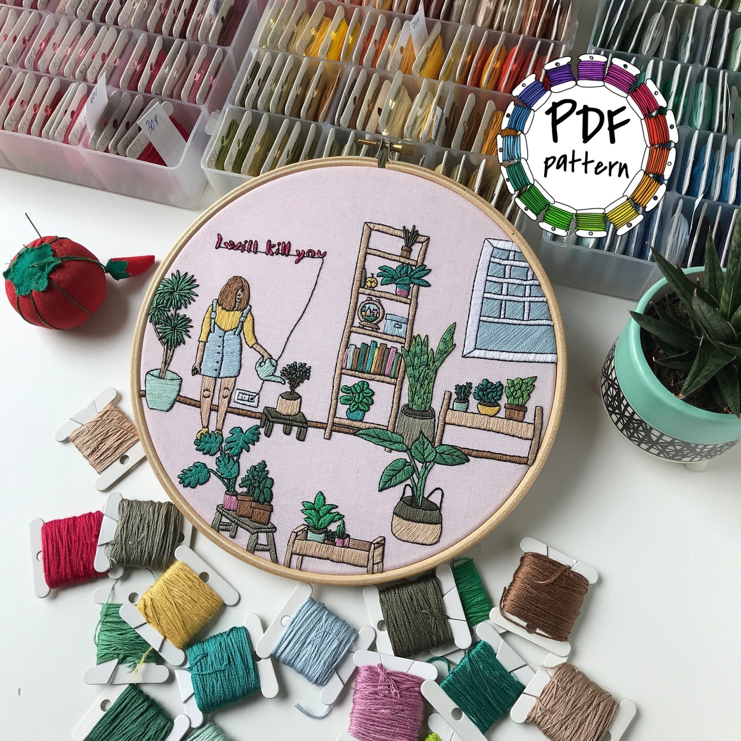 Girl and Plants - Hand Embroidery Pattern (PDF)