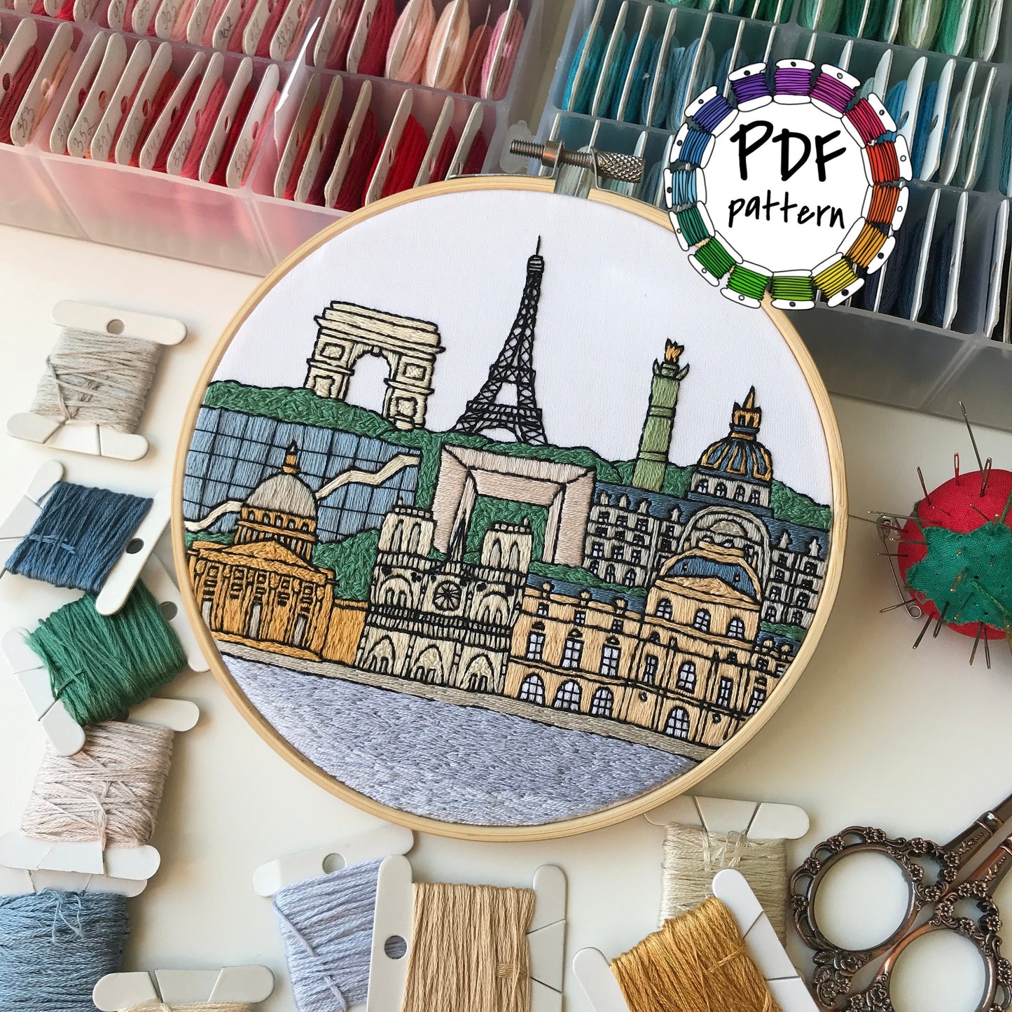 Paris, France, Landmarks - Hand Embroidery Pattern (PDF)