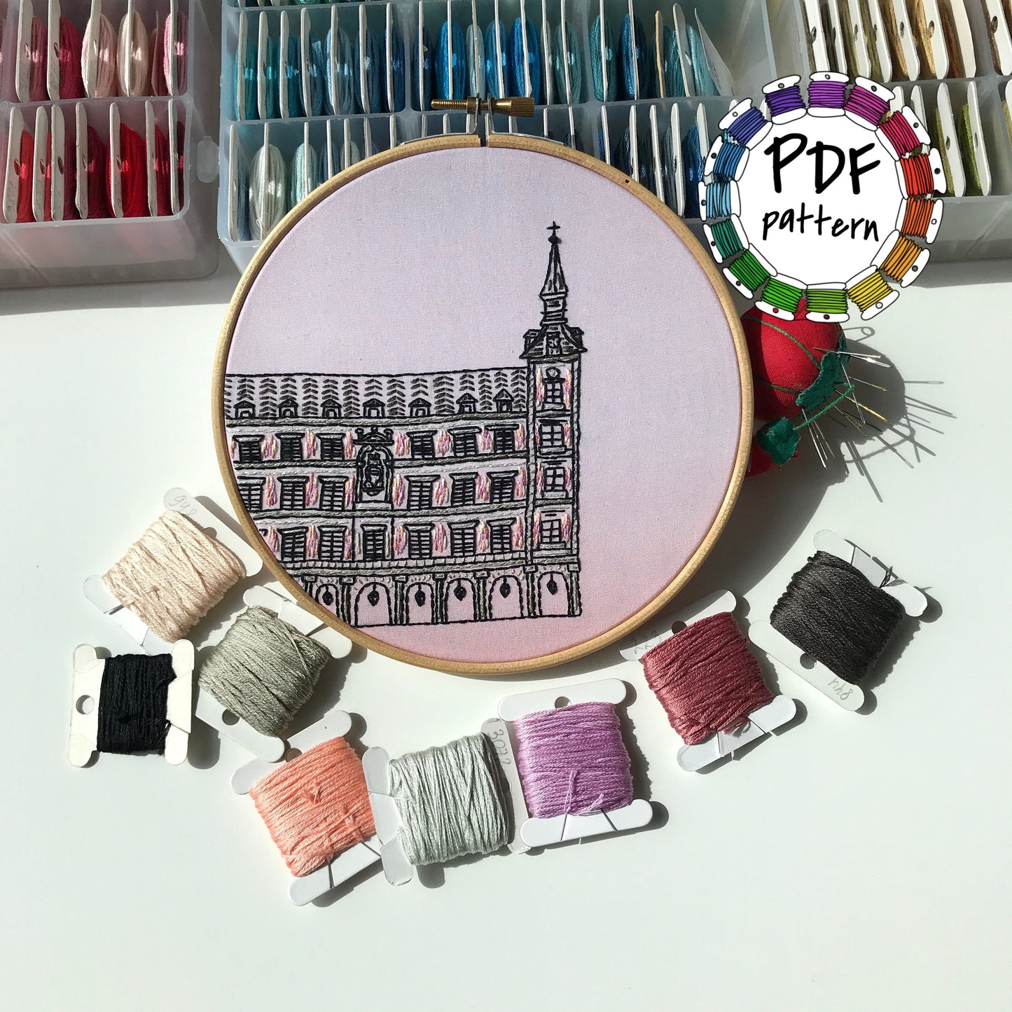 Madrid, Spain, Architecture - Hand Embroidery Pattern (PDF)