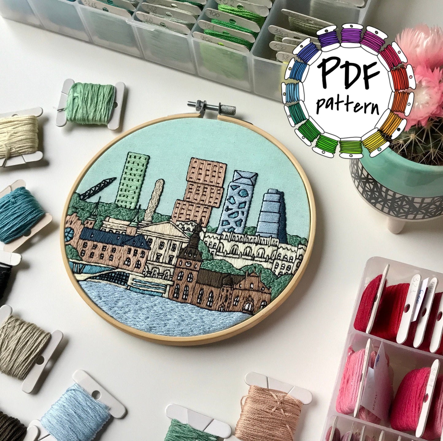 Oslo, Norway, Cityscape - Hand Embroidery Pattern (PDF)
