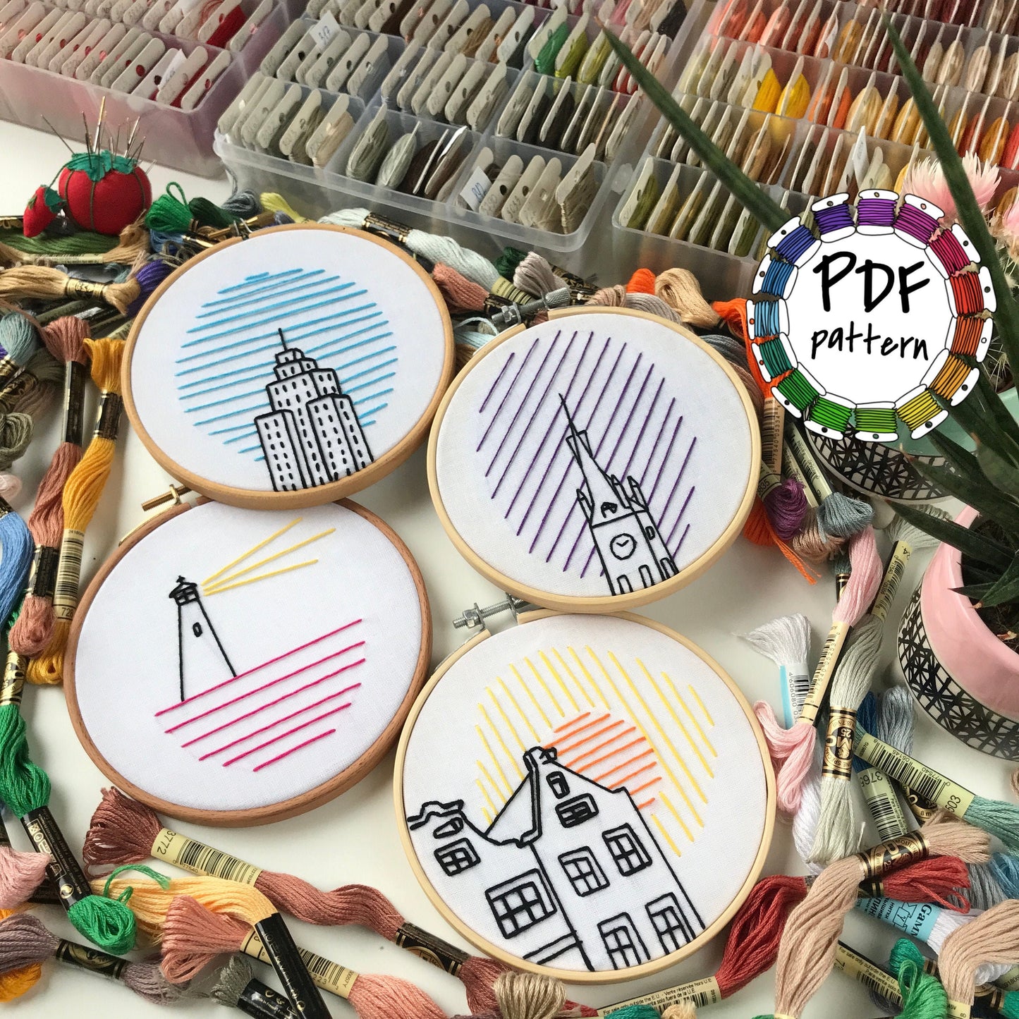 Architectural Designs, Beginner's Bundle - Hand Embroidery Pattern (PDF)
