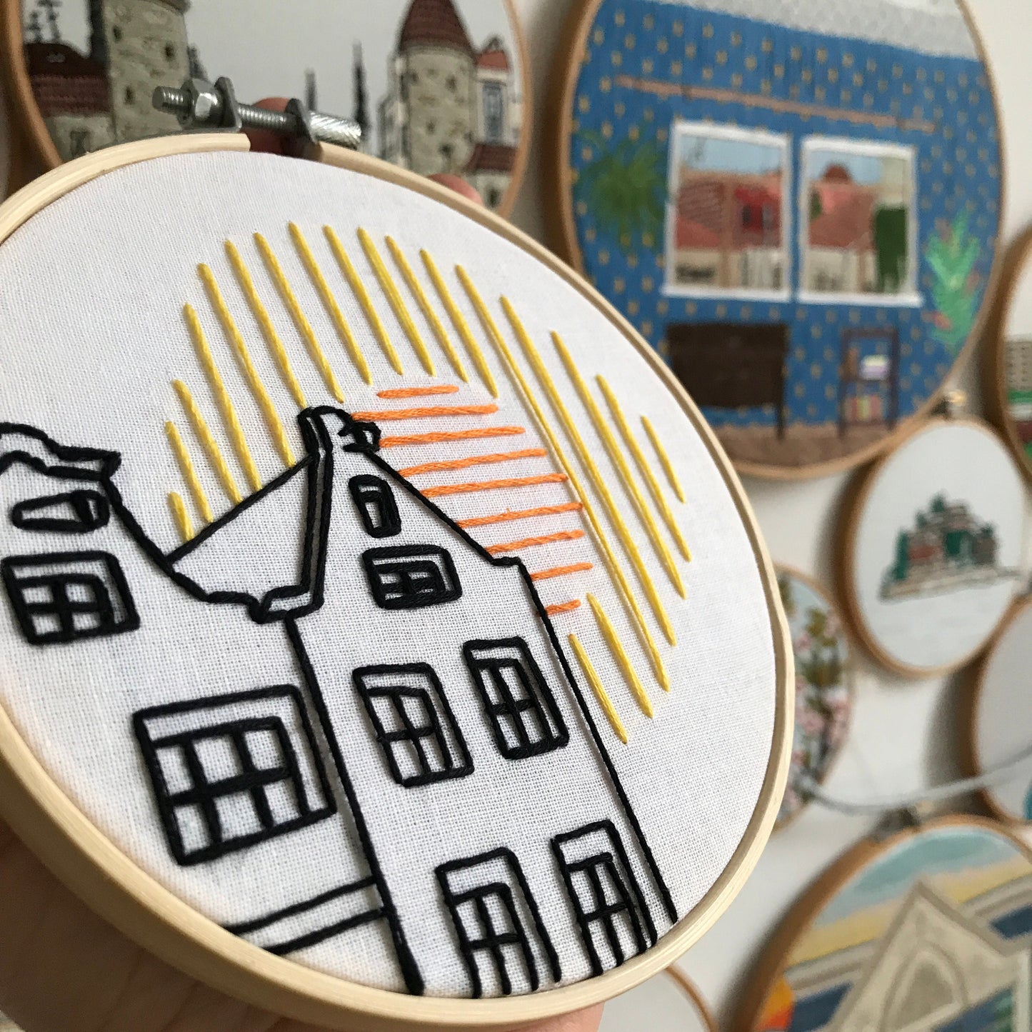 Houses and Sun, Architecture - Hand Embroidery Pattern (PDF)