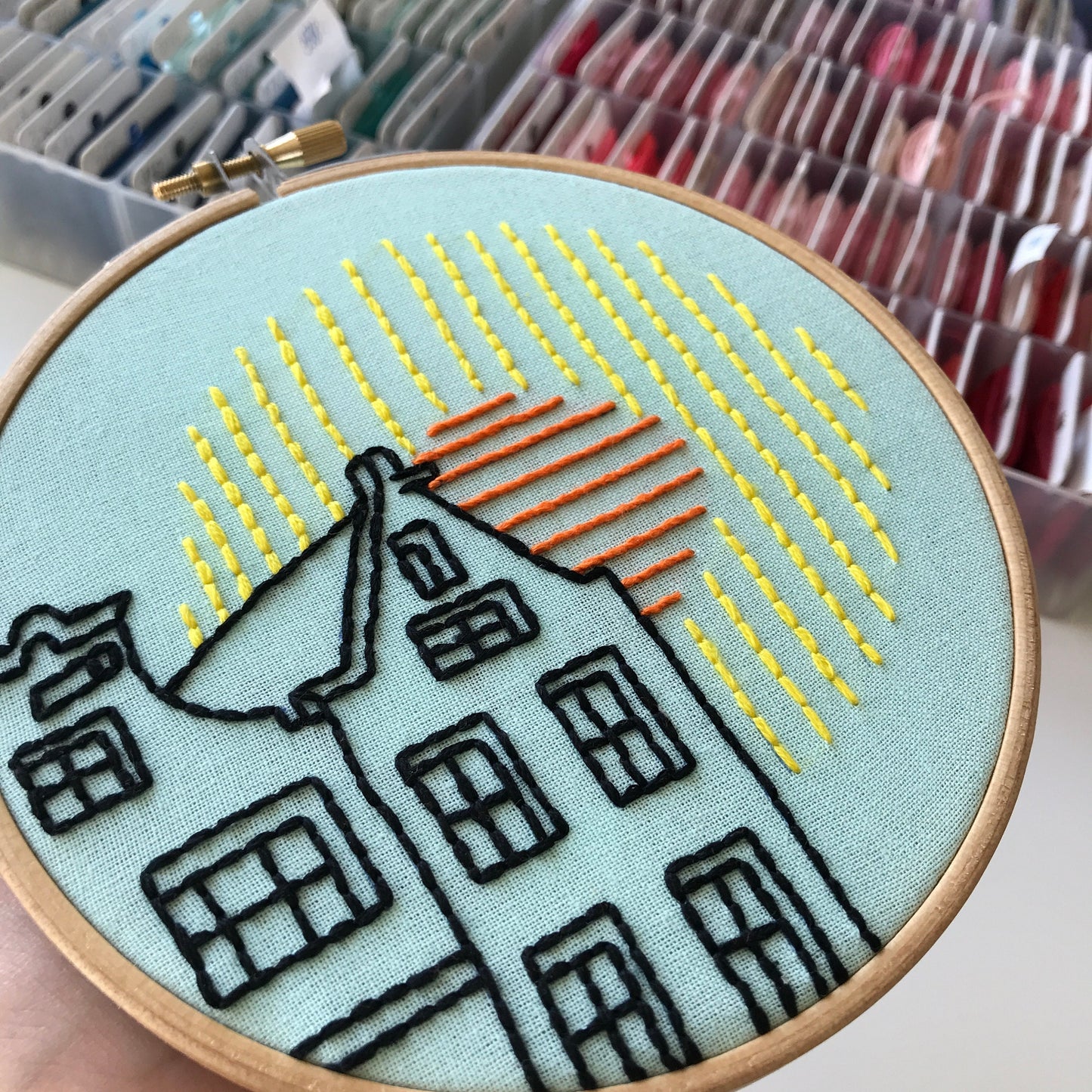 Houses and Sun, Architecture - Hand Embroidery Pattern (PDF)