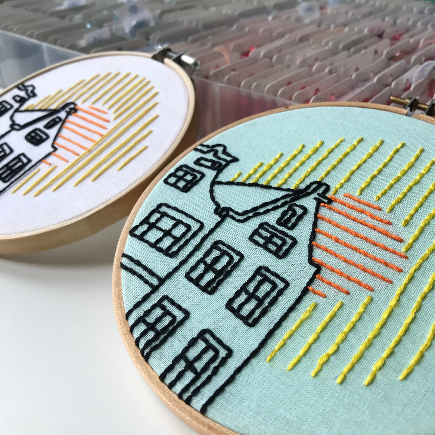 Houses and Sun, Architecture - Hand Embroidery Pattern (PDF)
