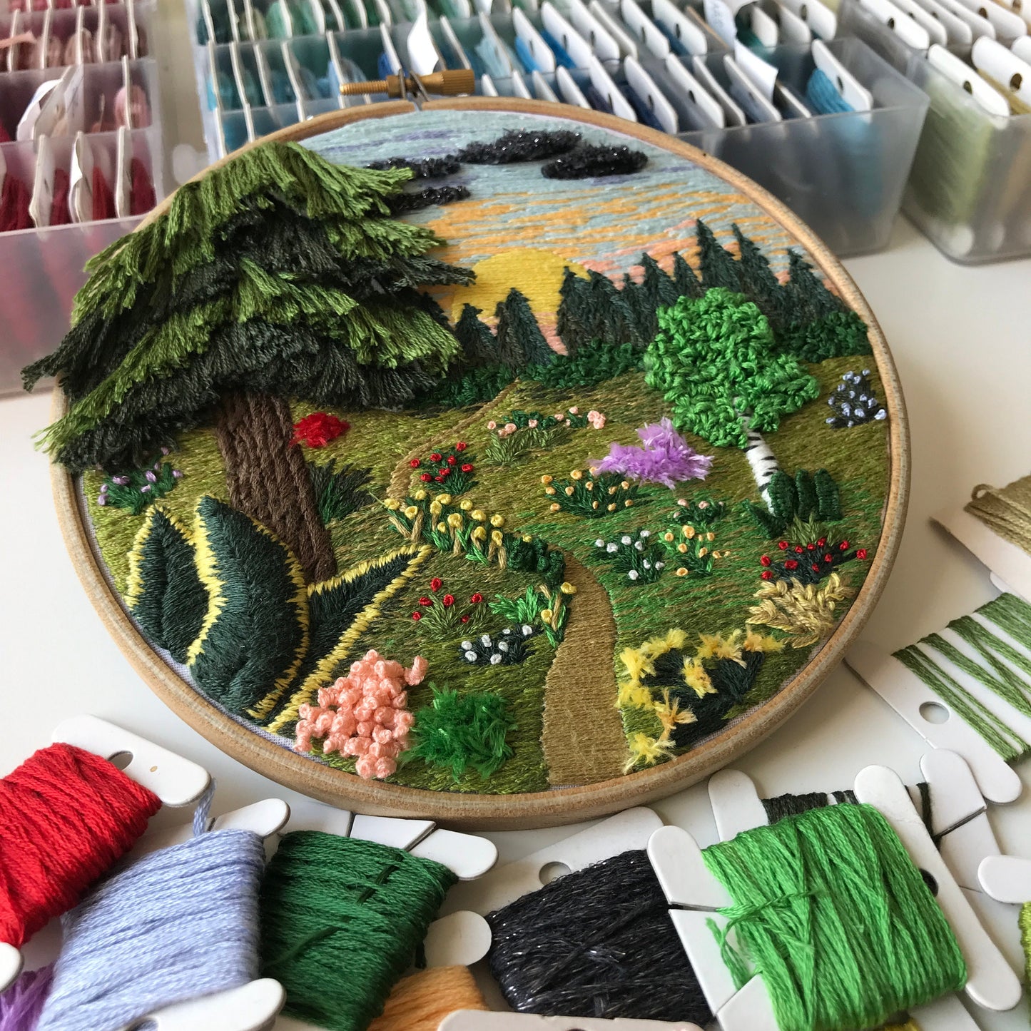 Forest Landscape with 3D elements - Hand Embroidery Pattern (PDF)