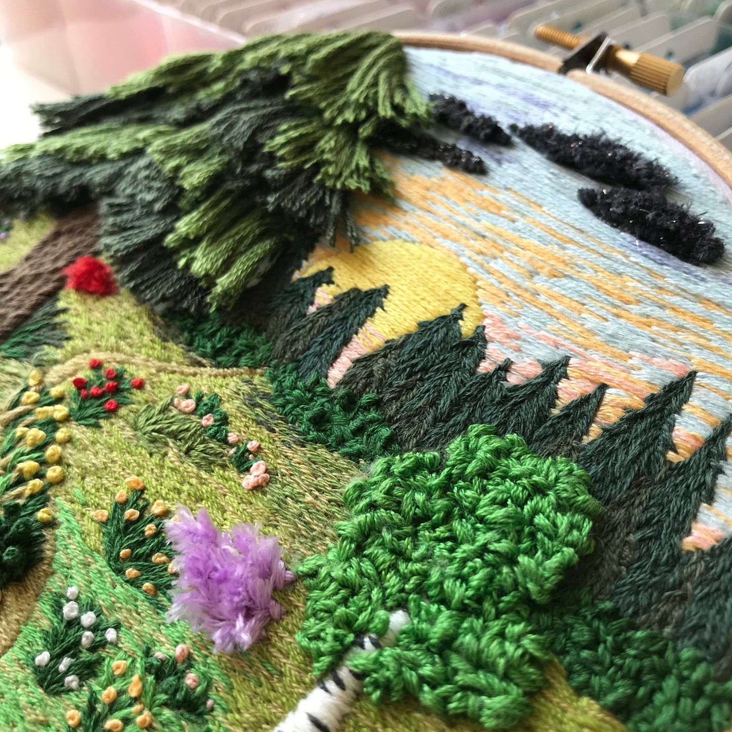 Forest Landscape with 3D elements - Hand Embroidery Pattern (PDF)