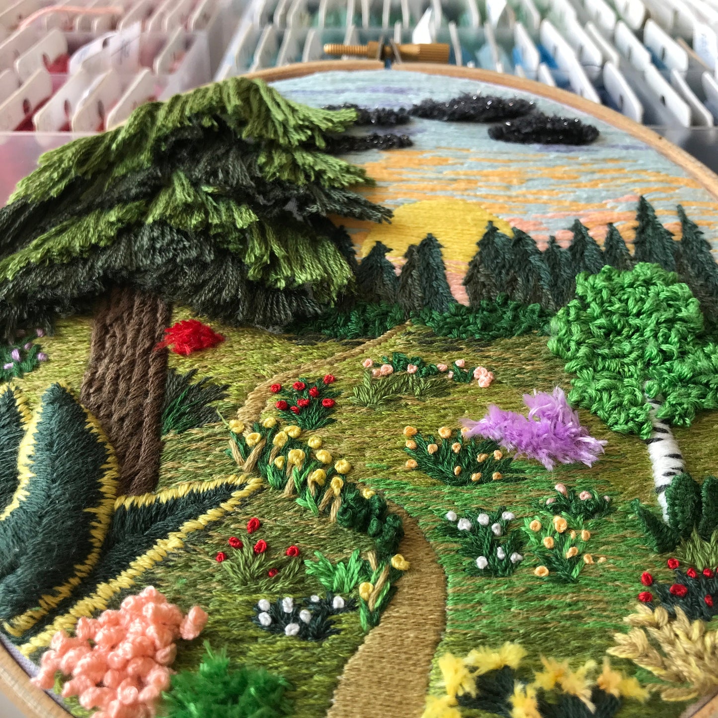 Forest Landscape with 3D elements - Hand Embroidery Pattern (PDF)
