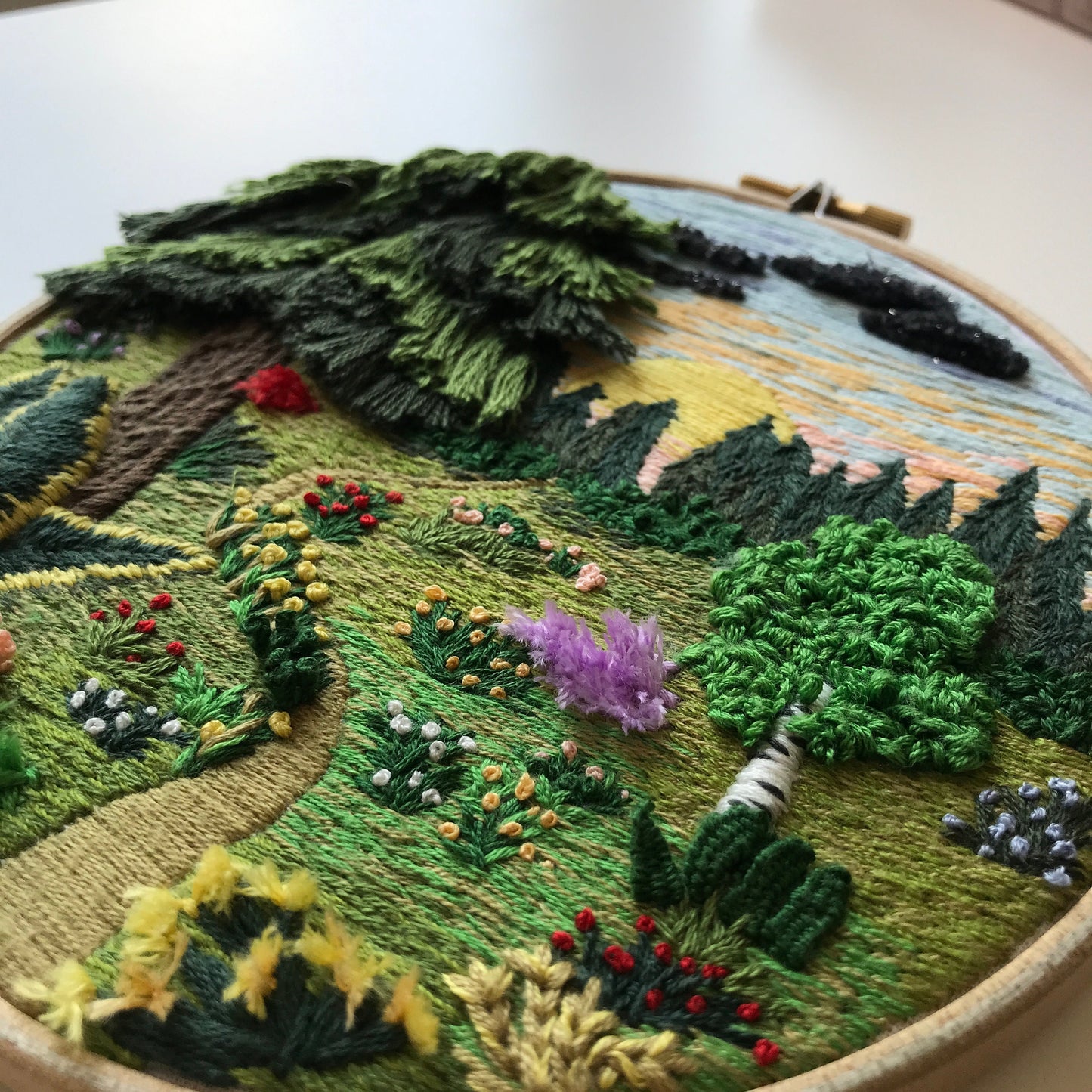 Forest Landscape with 3D elements - Hand Embroidery Pattern (PDF)