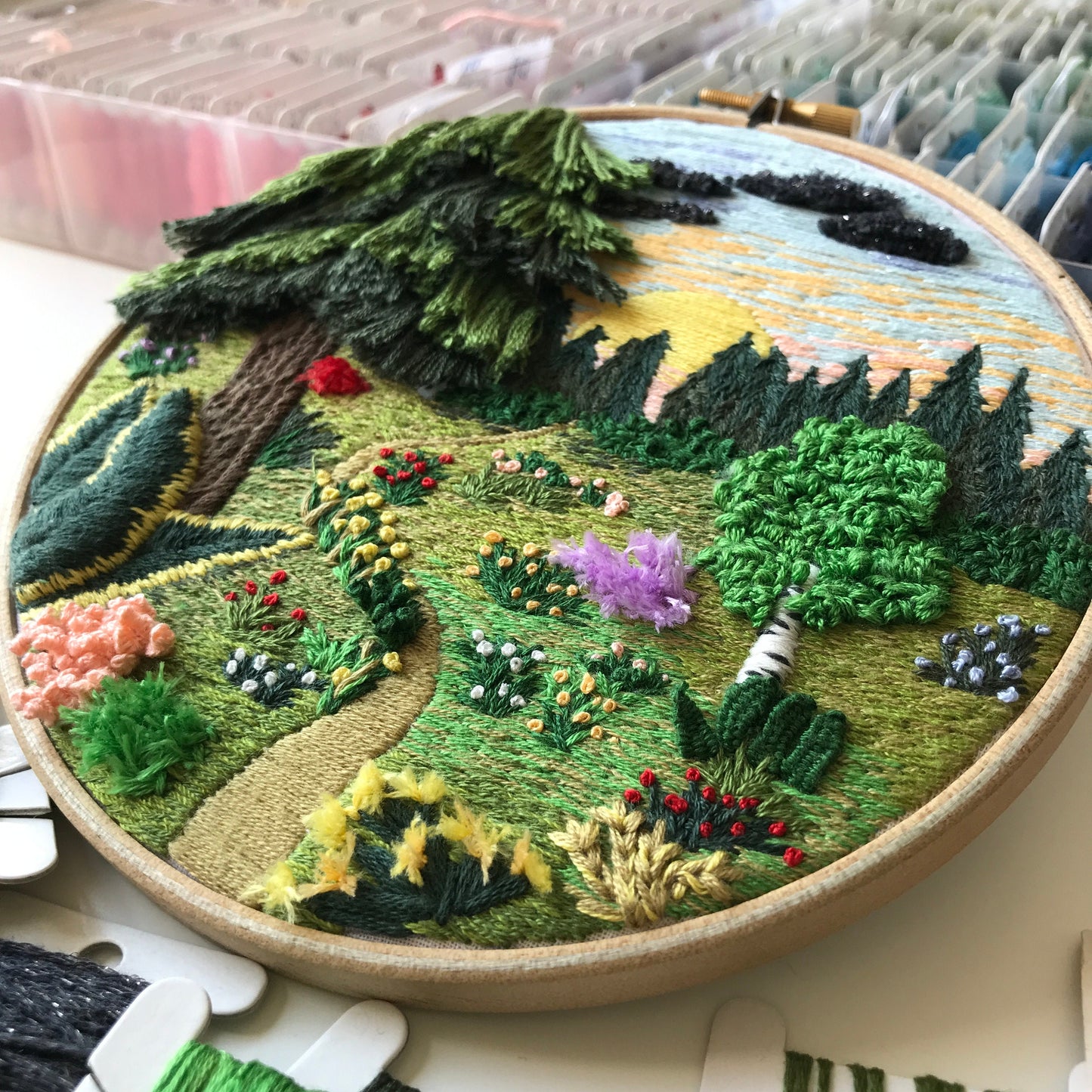 Forest Landscape with 3D elements - Hand Embroidery Pattern (PDF)