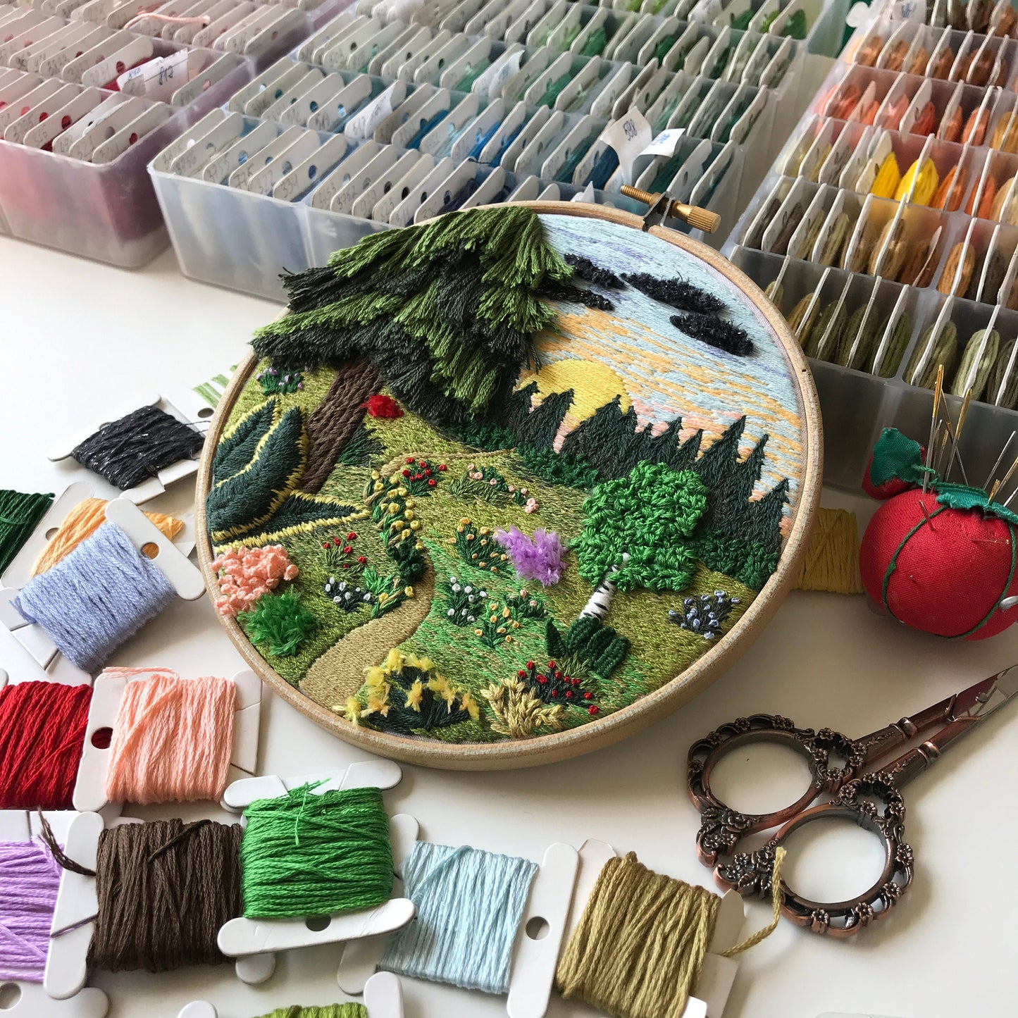 Forest Landscape with 3D elements - Hand Embroidery Pattern (PDF)