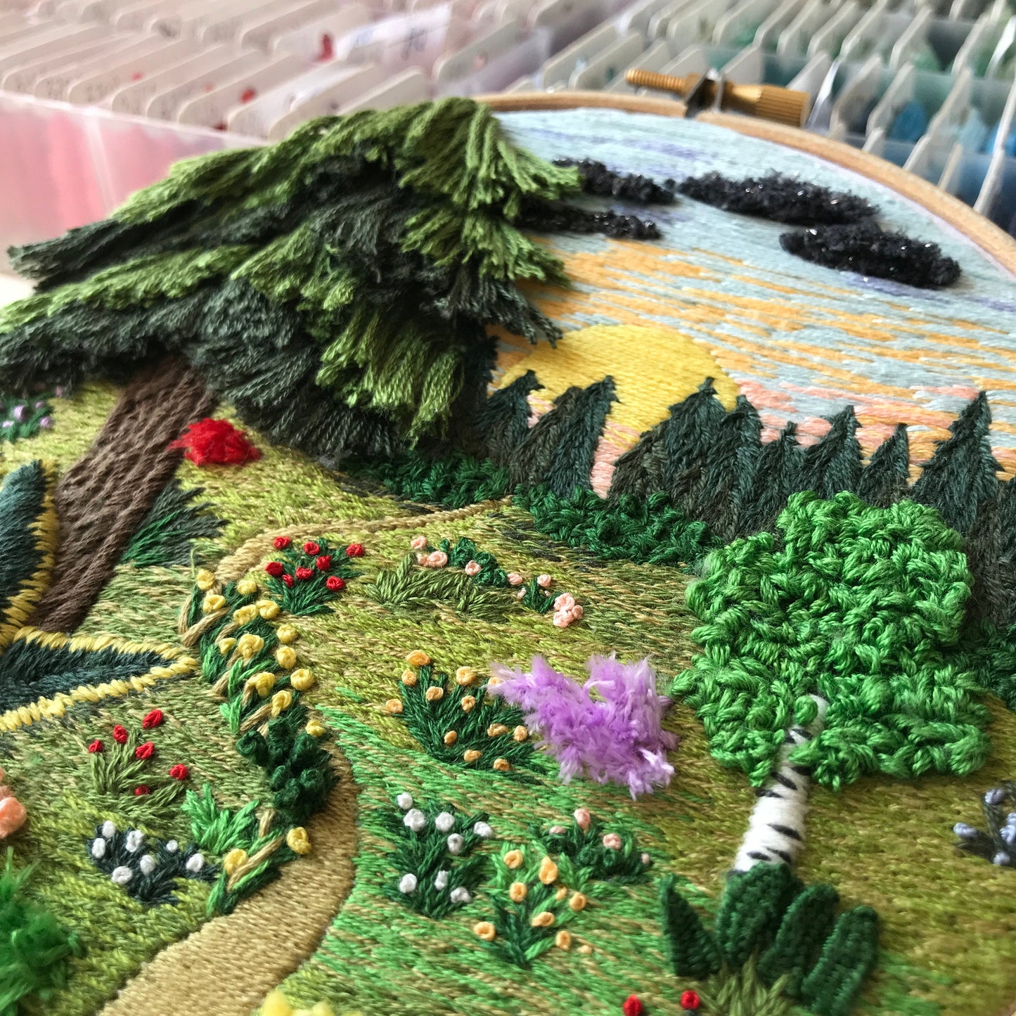 Forest Landscape with 3D elements - Hand Embroidery Pattern (PDF)
