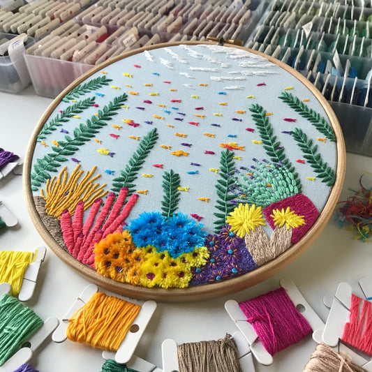 Under the Sea with 3D elements - Hand Embroidery Pattern (PDF) faimyxstitch.com