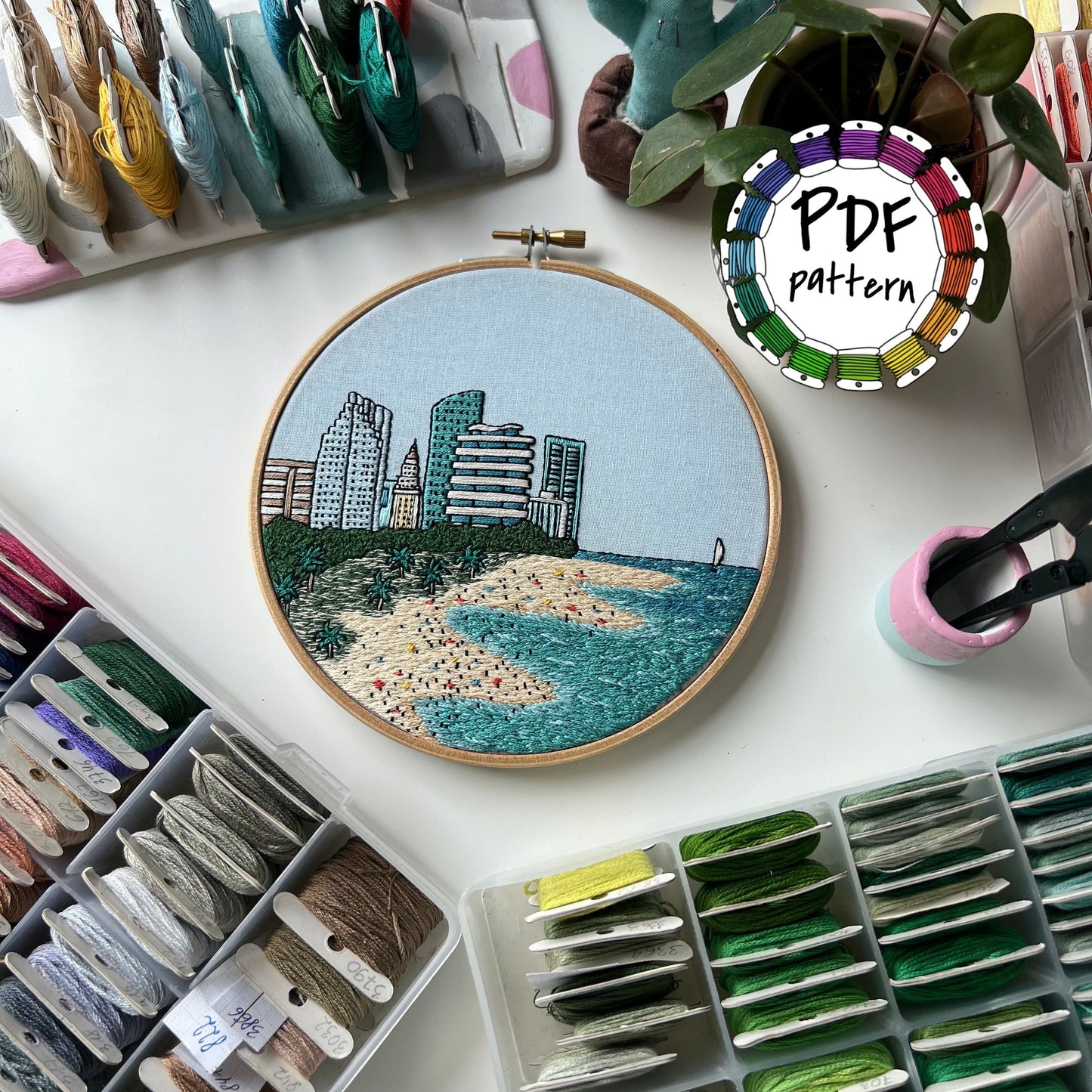 Miami, FL, Skyline - Hand Embroidery Pattern (PDF)