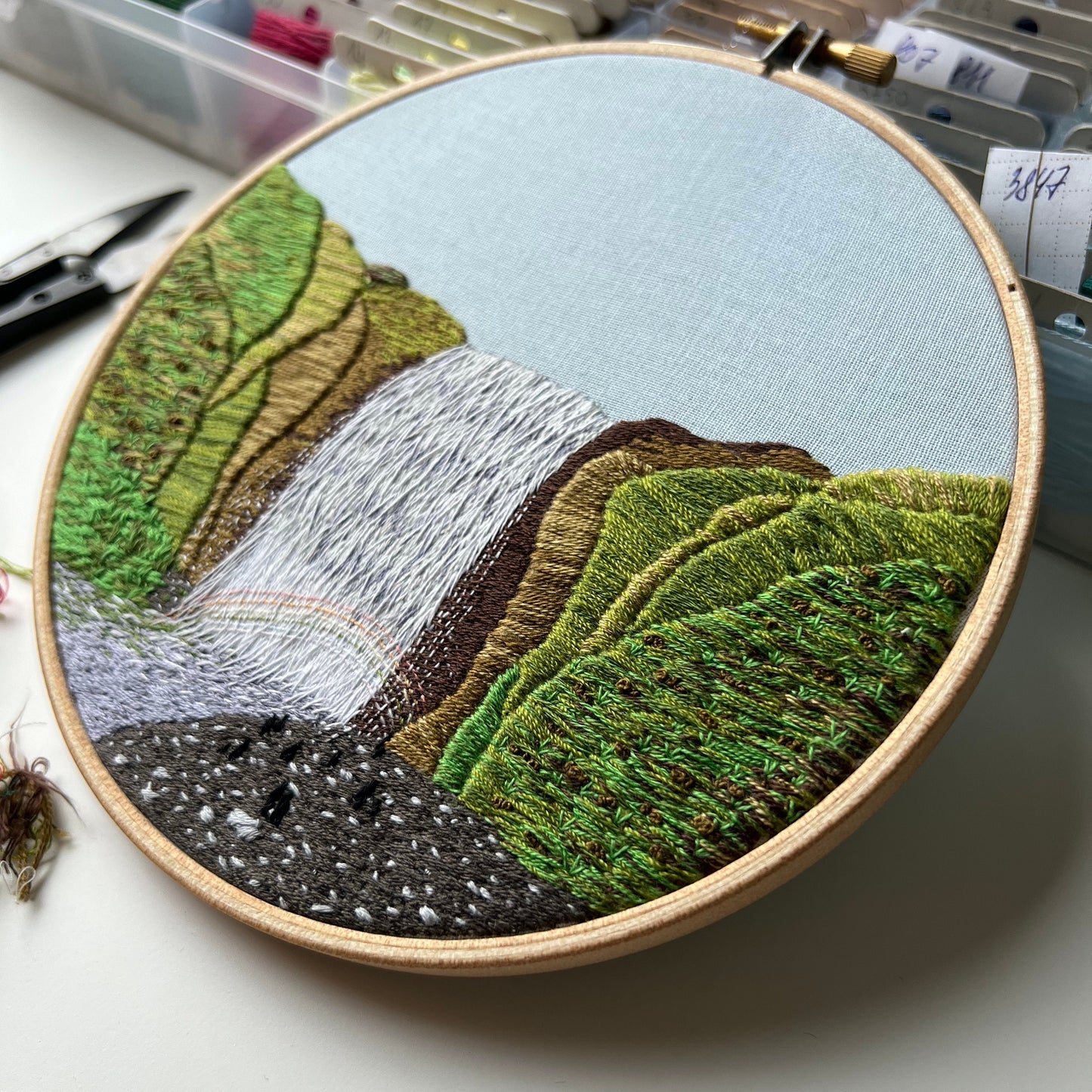 Waterfall, Skogafoss, Iceland - Hand Embroidery Pattern (PDF)