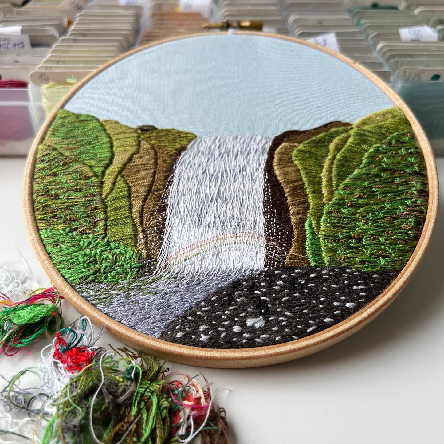 Waterfall, Skogafoss, Iceland - Hand Embroidery Pattern (PDF)