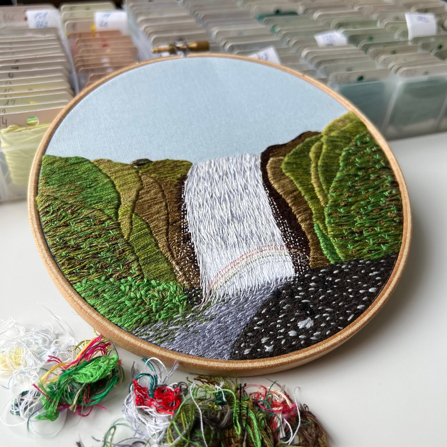 Waterfall, Skogafoss, Iceland - Hand Embroidery Pattern (PDF)