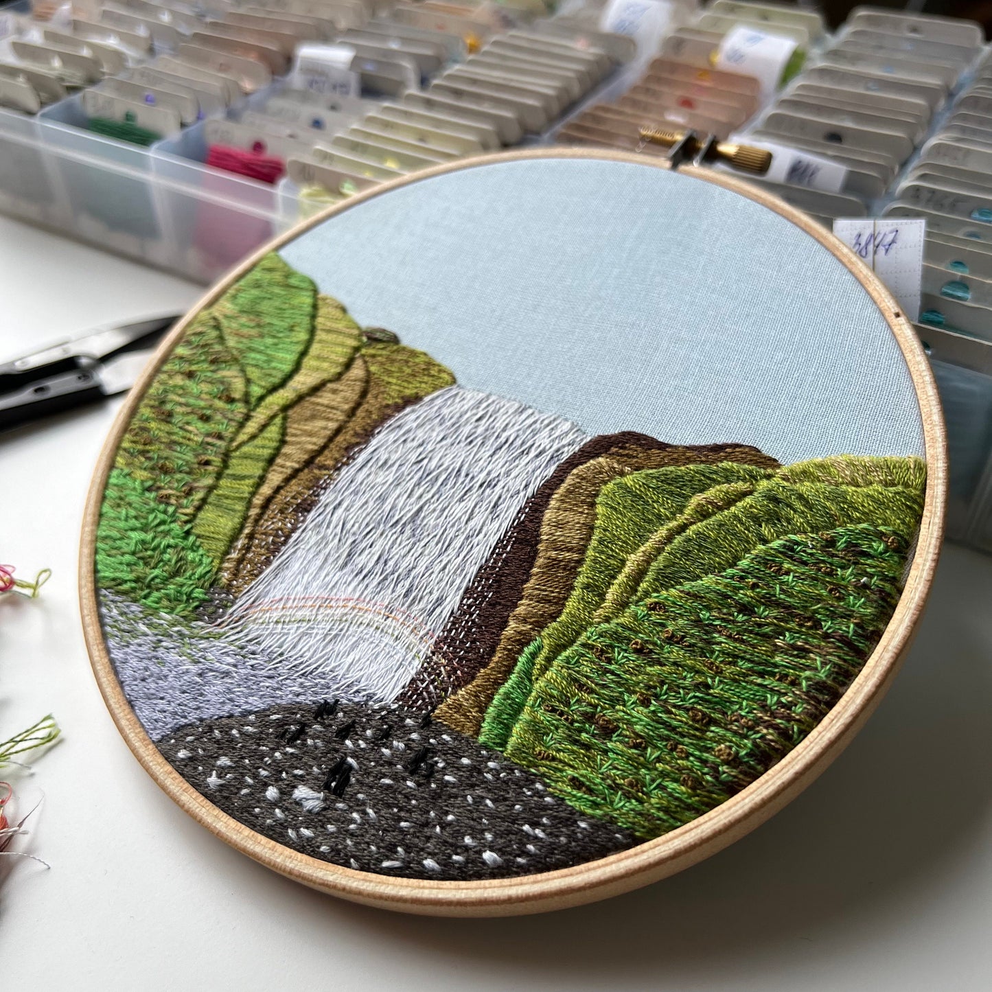 Waterfall, Skogafoss, Iceland - Hand Embroidery Pattern (PDF)
